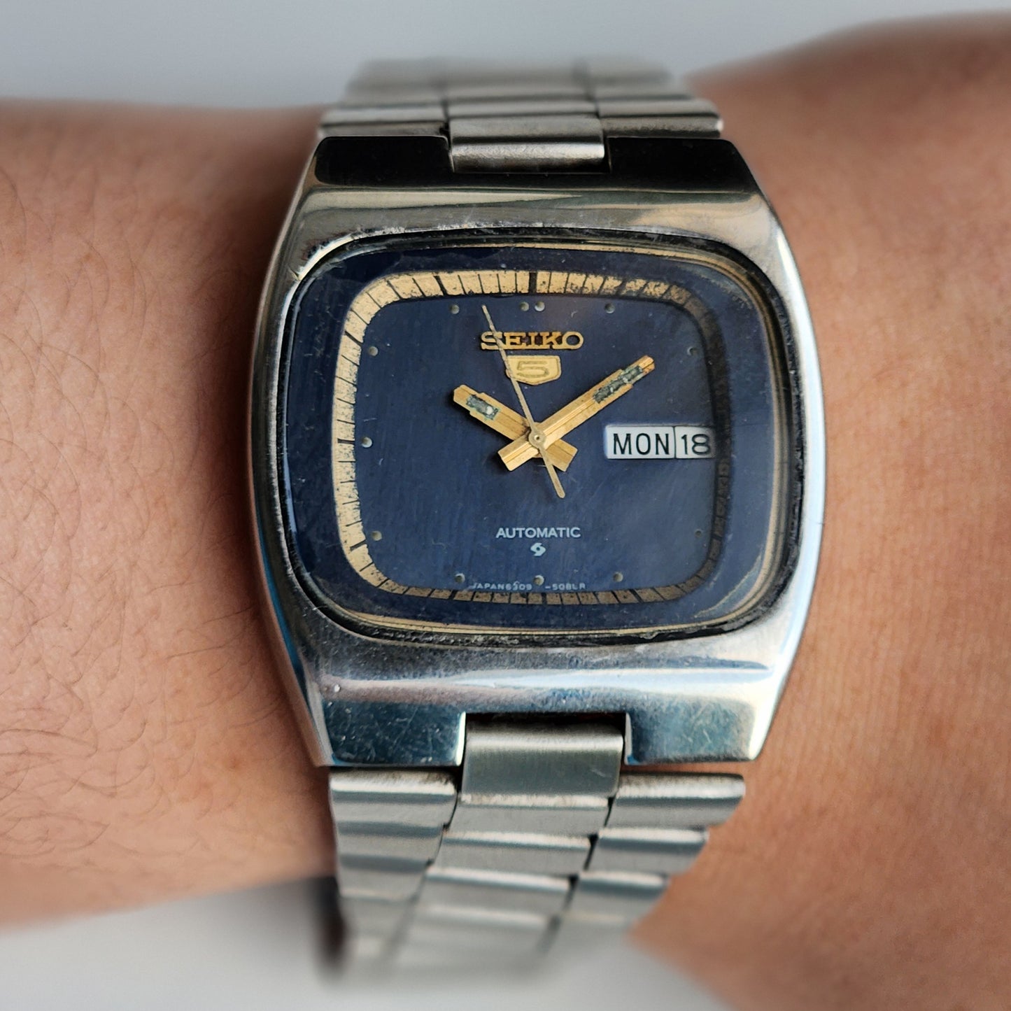 Vintage 1978 Original Seiko 5 Automatic 6309-508A Blue Face 17 Jewels Day-Date Japanese Men's Wrist Watch EG106