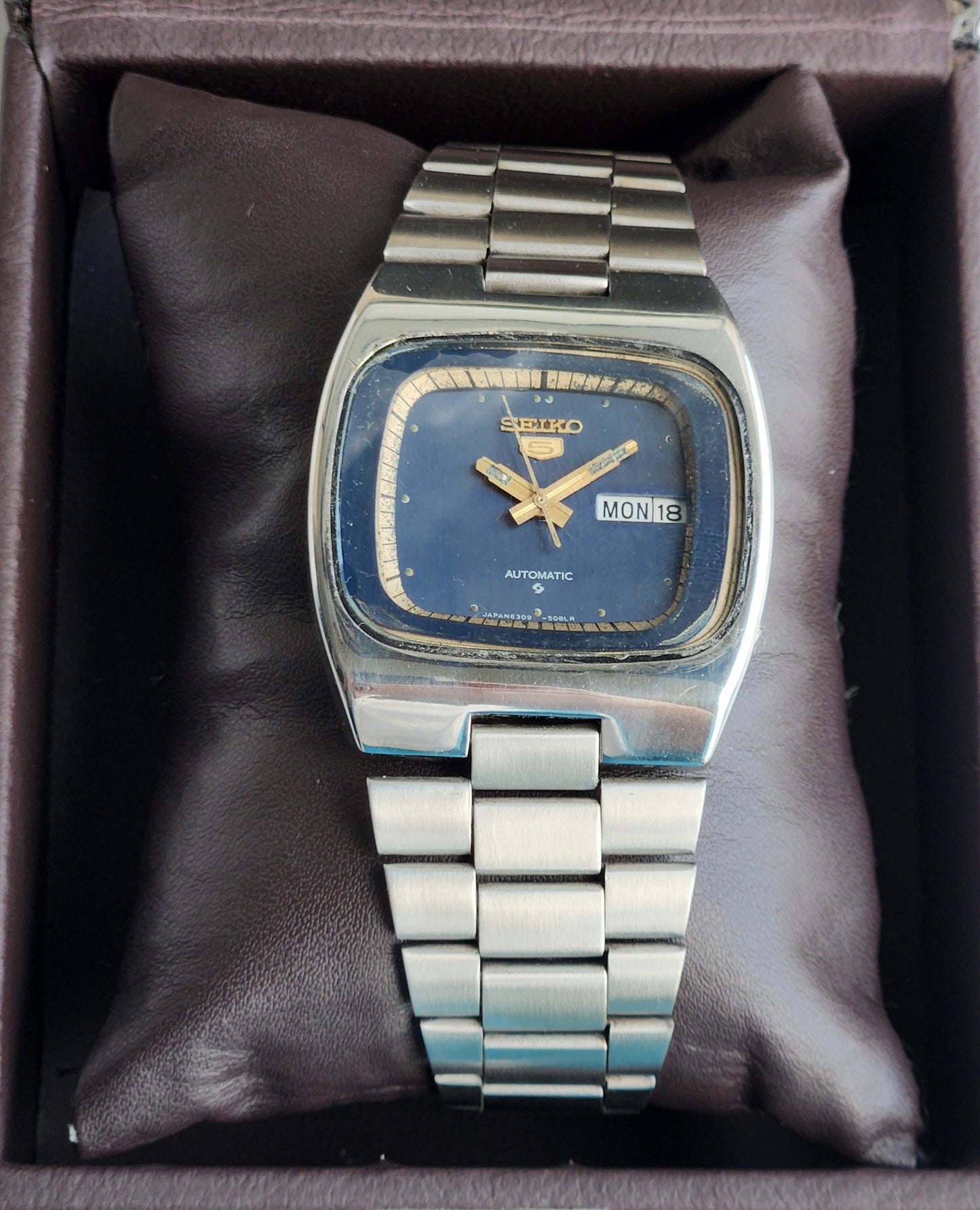 Vintage 1978 Original Seiko 5 Automatic 6309-508A Blue Face 17 Jewels Day-Date Japanese Men's Wrist Watch EG106
