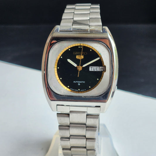 Vintage 1983 Original Seiko 5 Automatic 6309-6030 Black Face 17 Jewels Day-Date Japanese Men's Wrist Watch EG110
