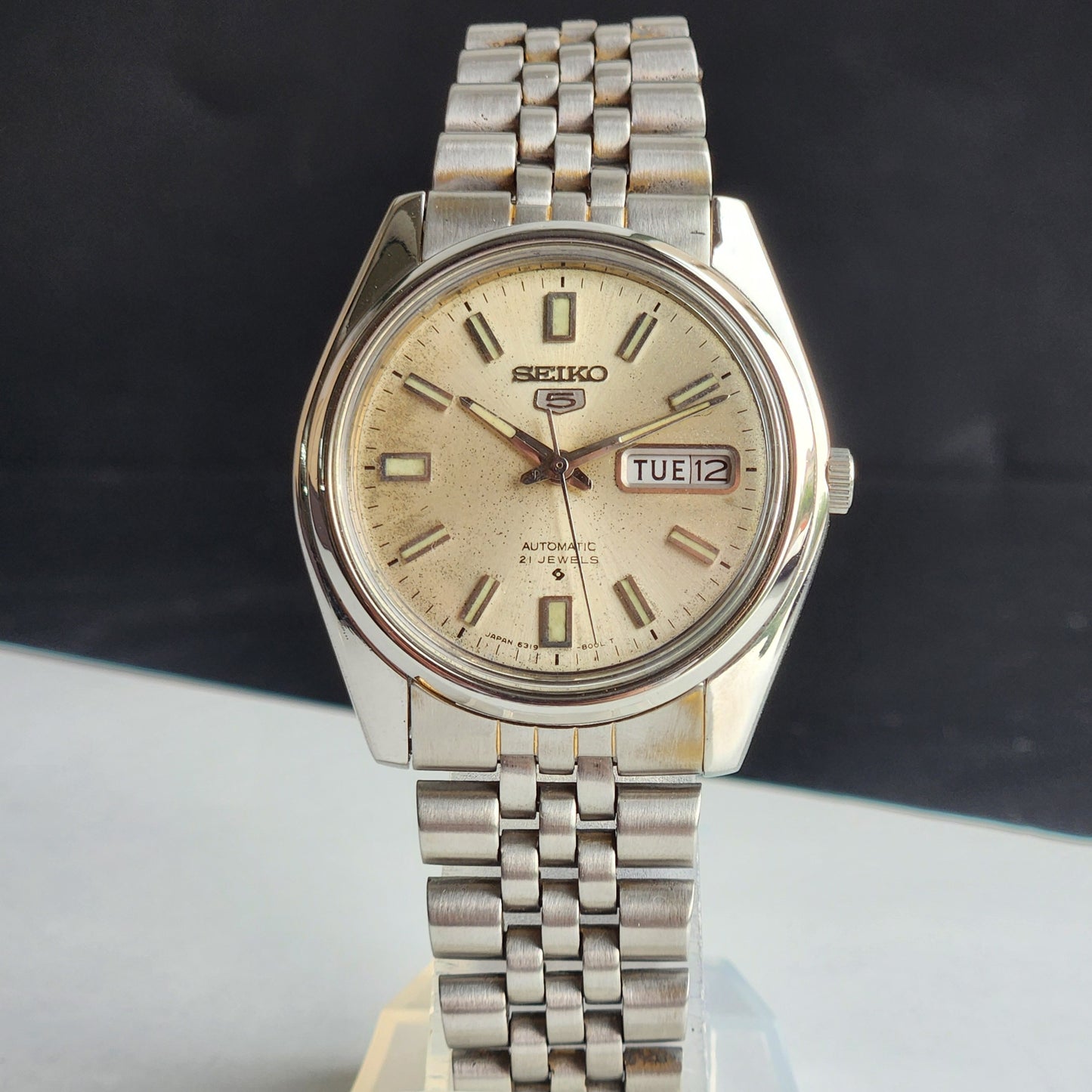 Vintage 1978 Original Seiko 5 Automatic 6309-8020 0ff White Face 17 Jewels Day-Date Japanese Men's Wrist Watch EG111