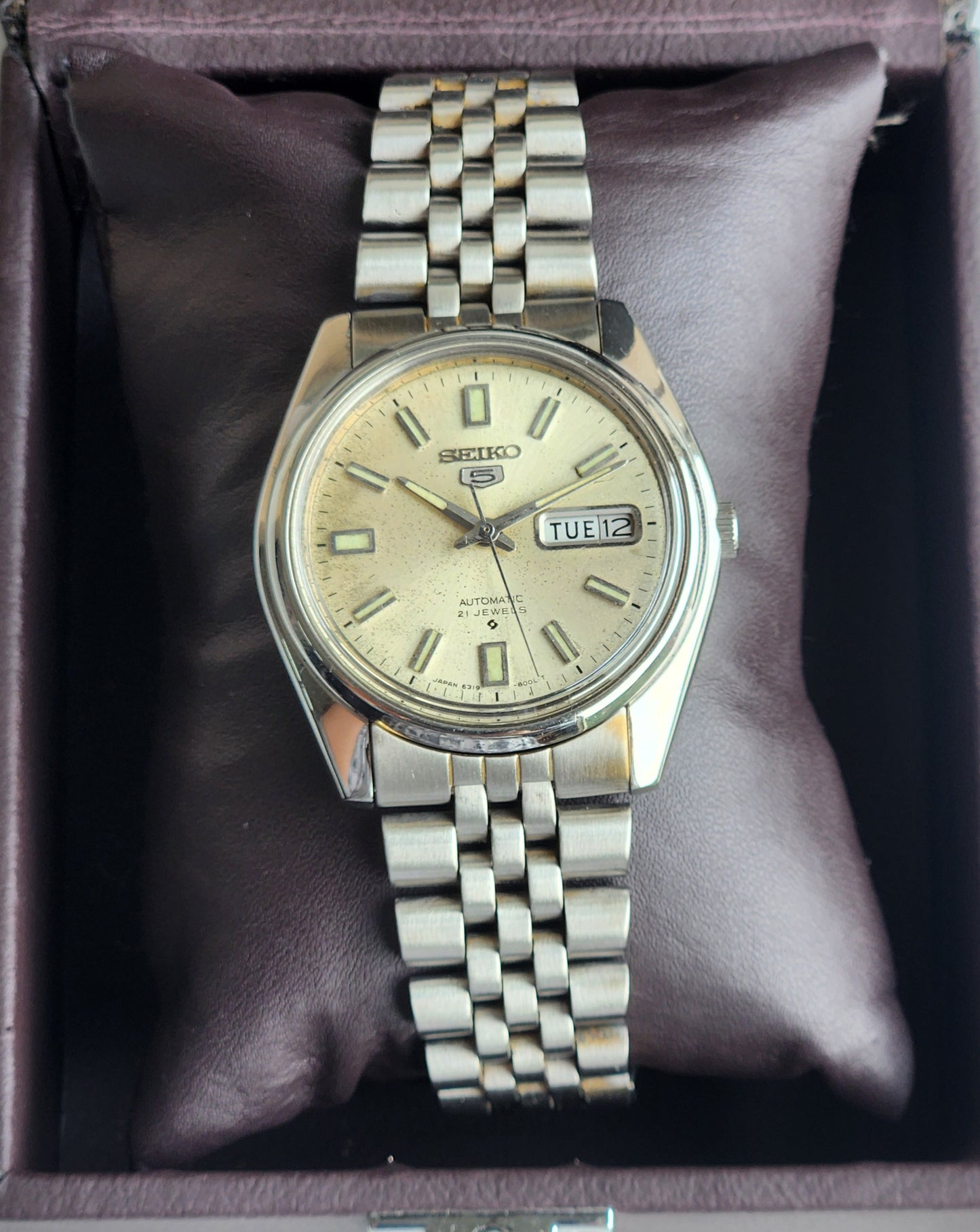 Vintage 1978 Original Seiko 5 Automatic 6309-8020 0ff White Face 17 Jewels Day-Date Japanese Men's Wrist Watch EG111