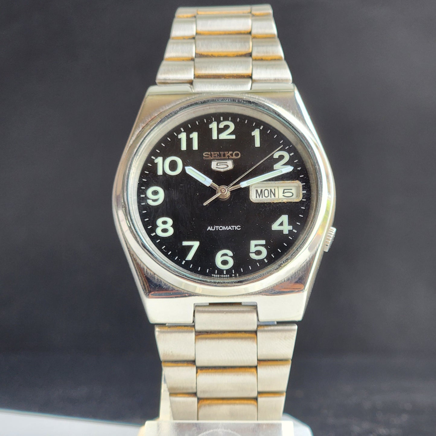 Vintage Original Seiko 5 Automatic 7S26-0550 Black Face 21 Jewels Exhibition Back Day-Date Japanese Men's Wrist Watch EG140