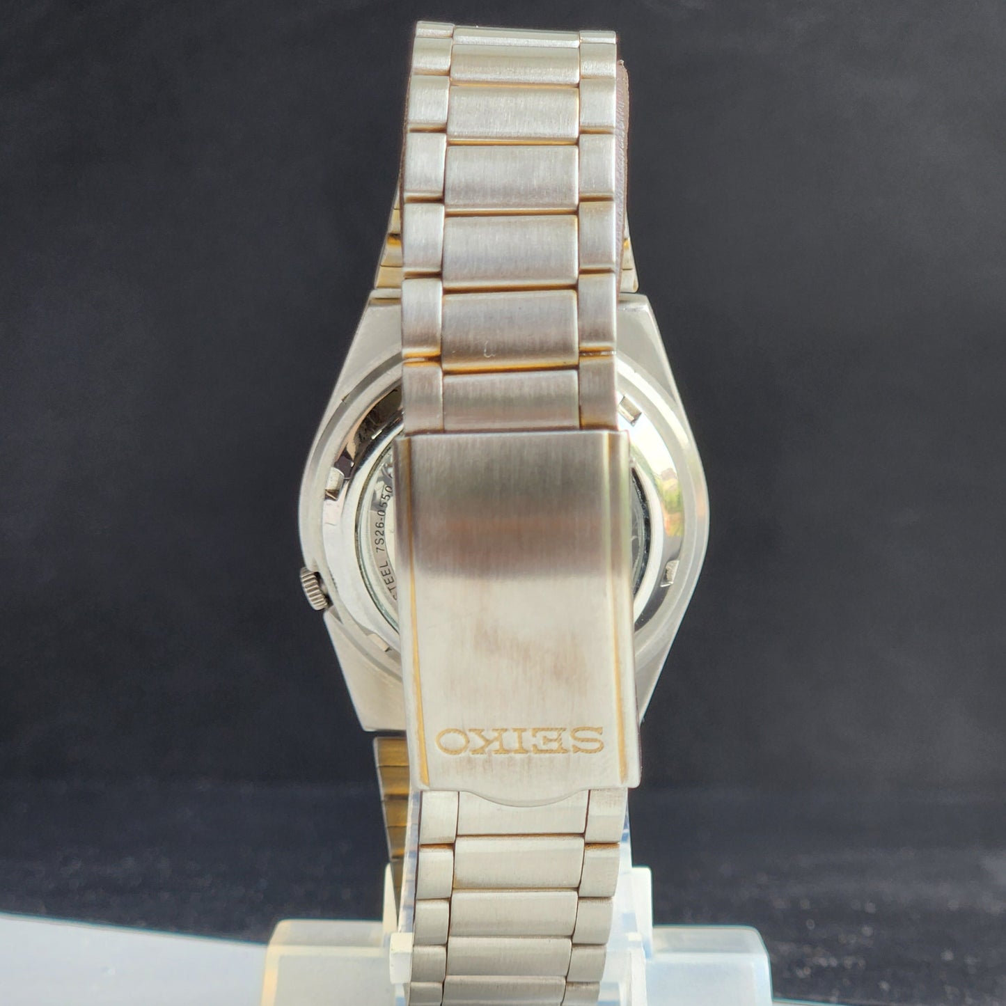 Vintage Original Seiko 5 Automatic 7S26-0550 Black Face 21 Jewels Exhibition Back Day-Date Japanese Men's Wrist Watch EG140