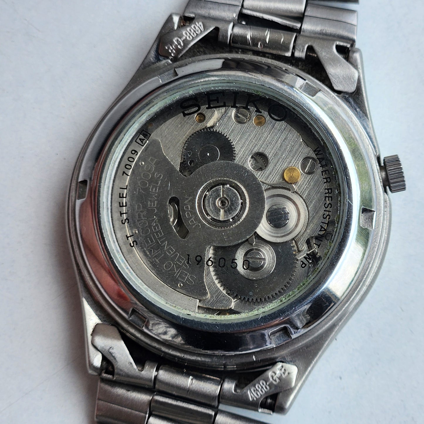 Vintage Original Seiko 5 Automatic 7009 Blue Face 17 Jewels Exhibition Back Day-Date Japanese Men's Wrist Watch EG141