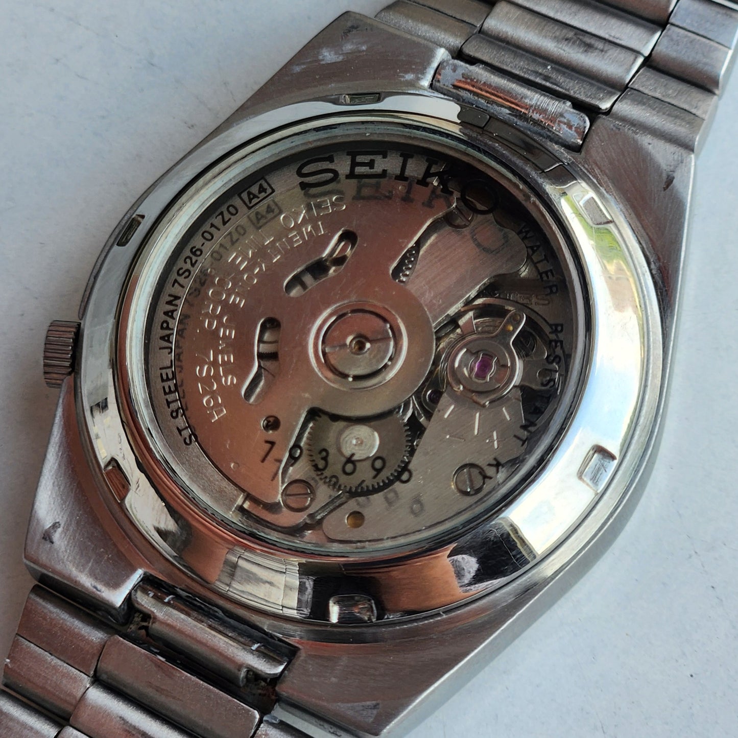 Vintage Original Seiko 5 Automatic 7S26-01Z1 Golden Face 21 Jewels Exhibition Back Day-Date Japanese Men's Wrist Watch EG144