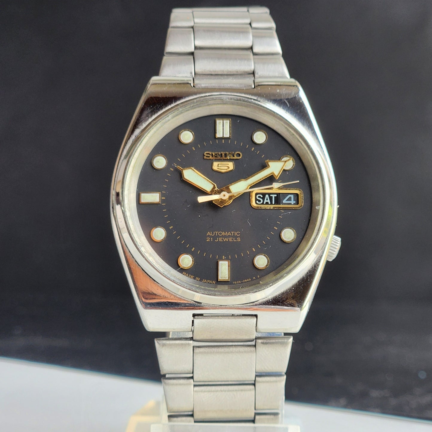 Vintage Original Seiko 5 Automatic 7S26-02V0 Black Face 21 Jewels Exhibition Back Day-Date Japanese Men's Wrist Watch EG145