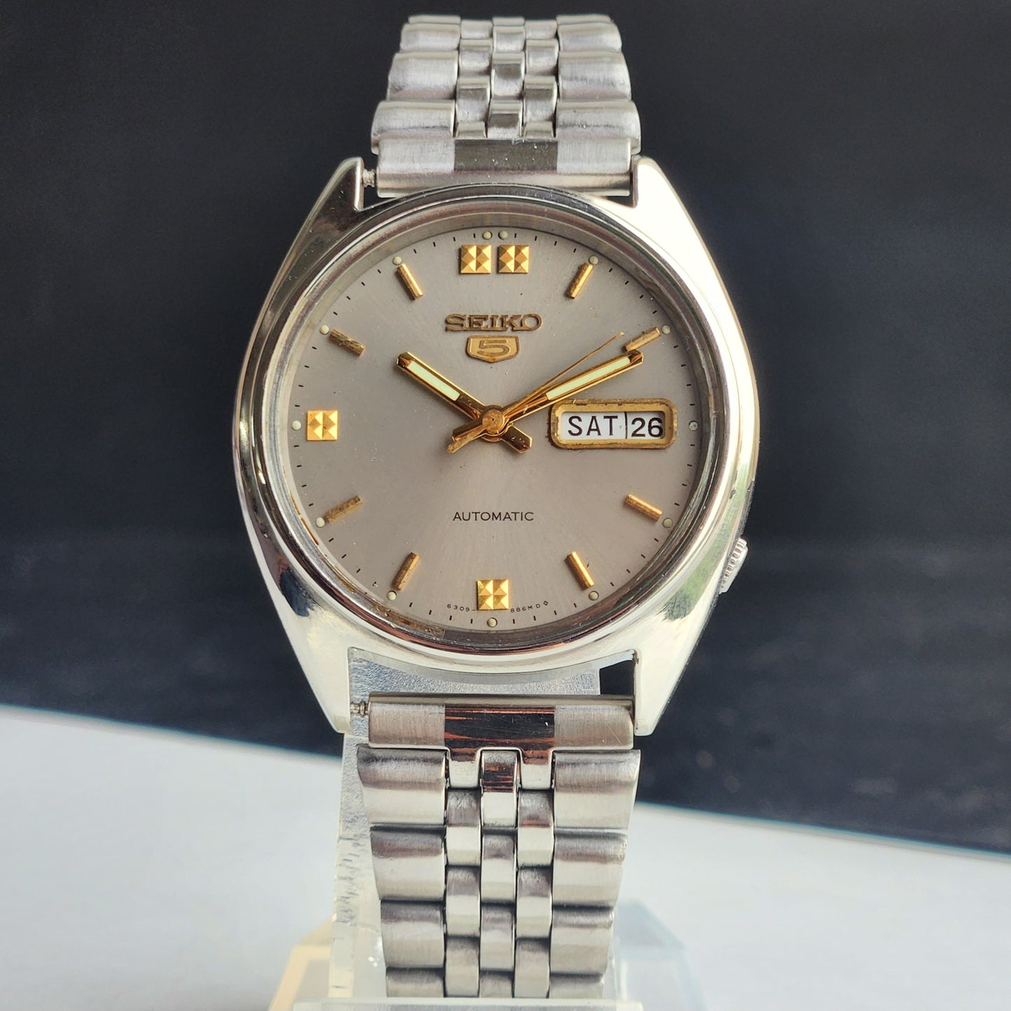 Vintage 1984 Original Seiko 5 Automatic 6309-7310 Grey Face 17 Jewels Day-Date Japanese Men's Wrist Watch EG117