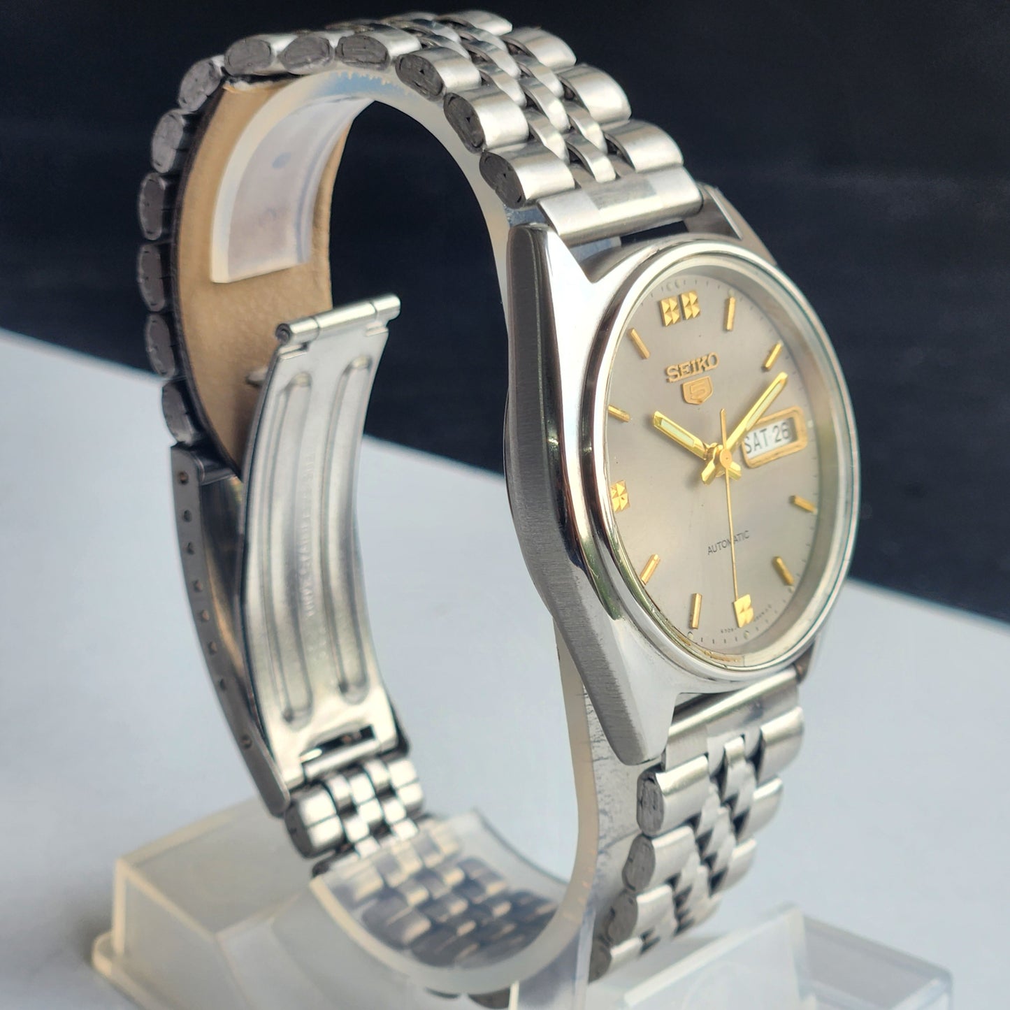 Vintage 1984 Original Seiko 5 Automatic 6309-7310 Grey Face 17 Jewels Day-Date Japanese Men's Wrist Watch EG117