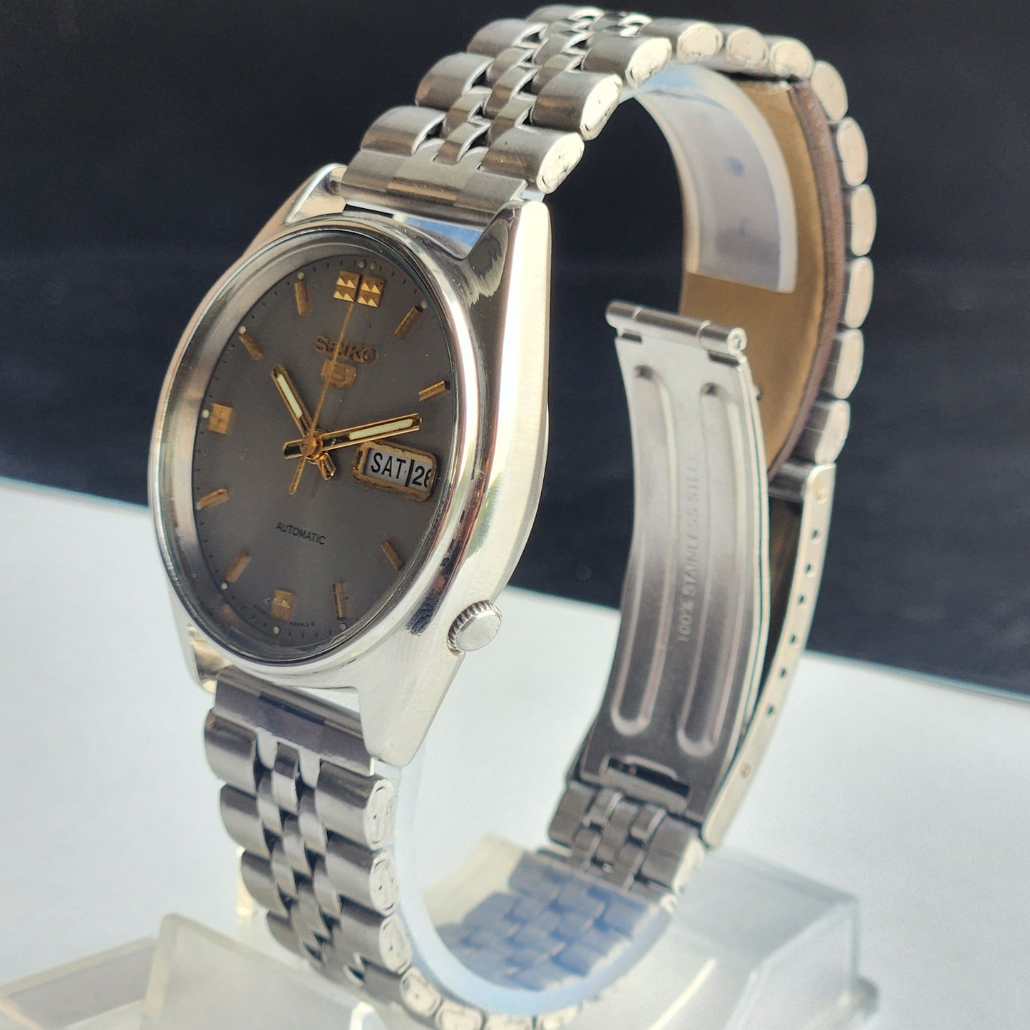 Vintage 1984 Original Seiko 5 Automatic 6309-7310 Grey Face 17 Jewels Day-Date Japanese Men's Wrist Watch EG117