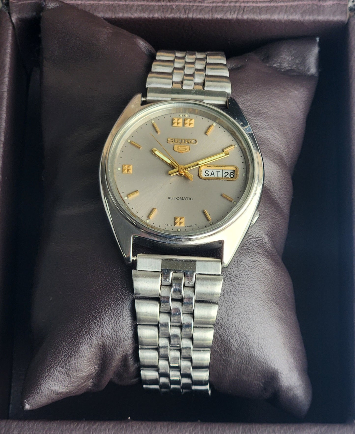 Vintage 1984 Original Seiko 5 Automatic 6309-7310 Grey Face 17 Jewels Day-Date Japanese Men's Wrist Watch EG117