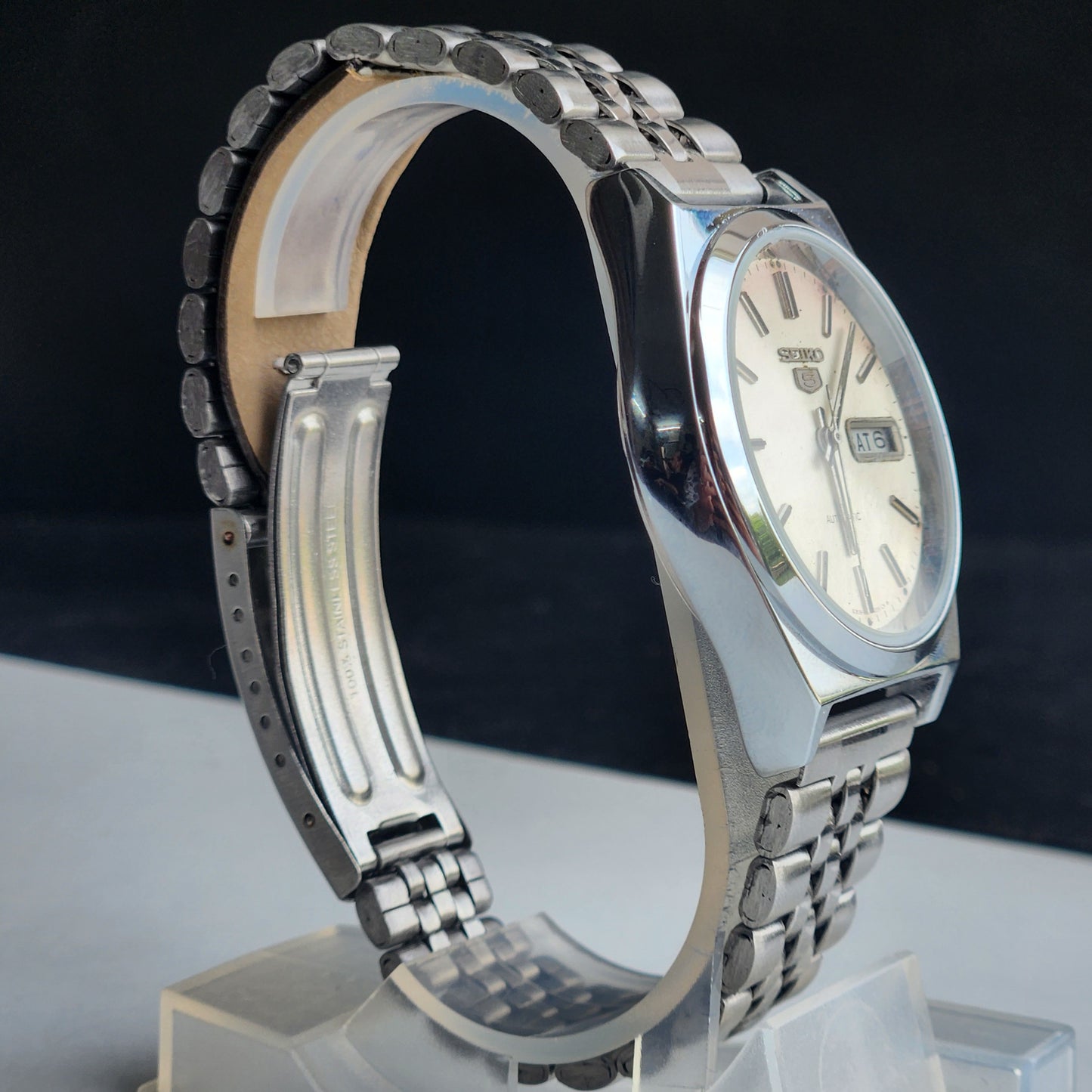 Vintage 1984 Original Seiko 5 Automatic 6309-9900 White Face 17 Jewels Day-Date Japanese Men's Wrist Watch EG118
