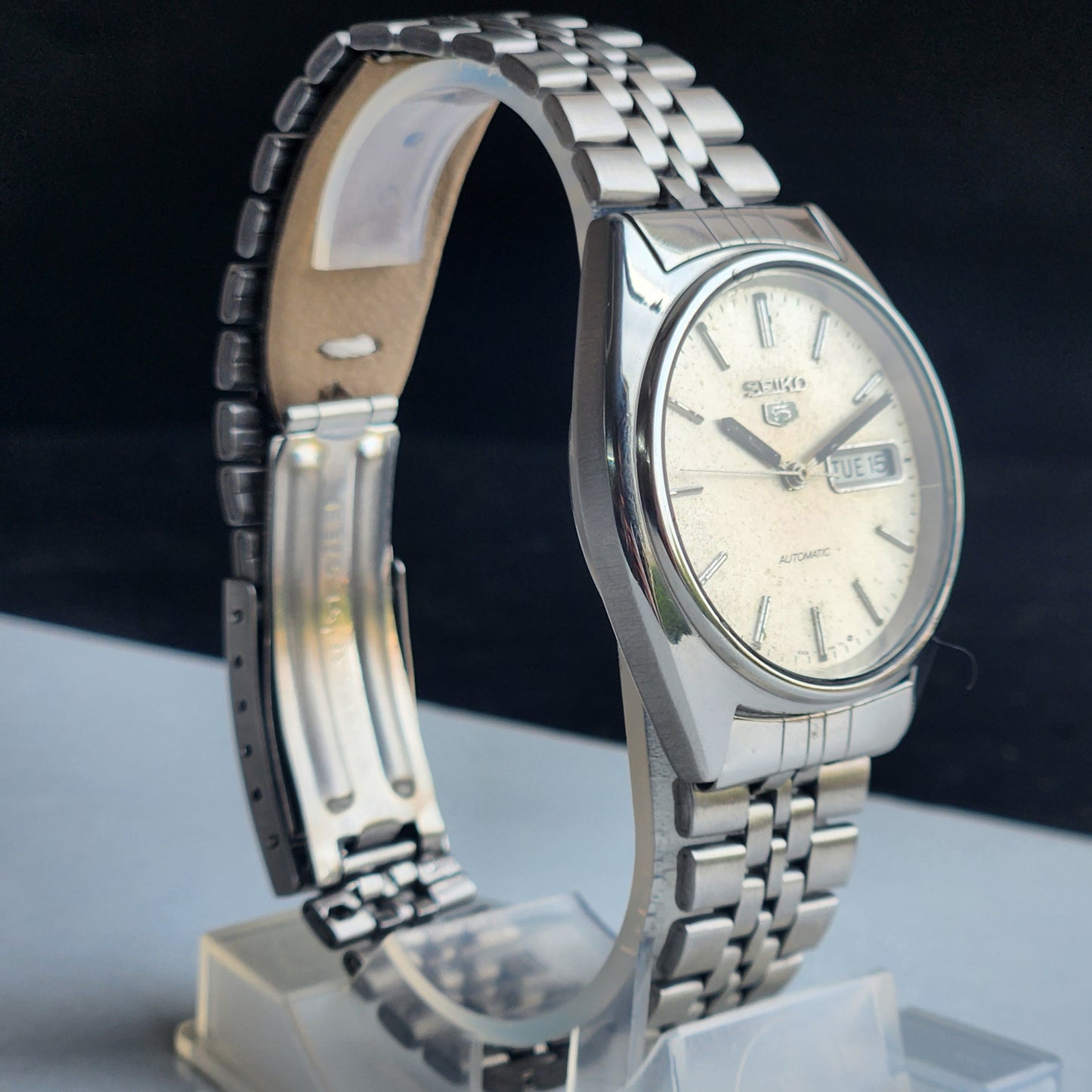 Vintage 1985 Original Seiko 5 Automatic 6309-8840 White Face 17 Jewels Day-Date Japanese Men's Wrist Watch EG120