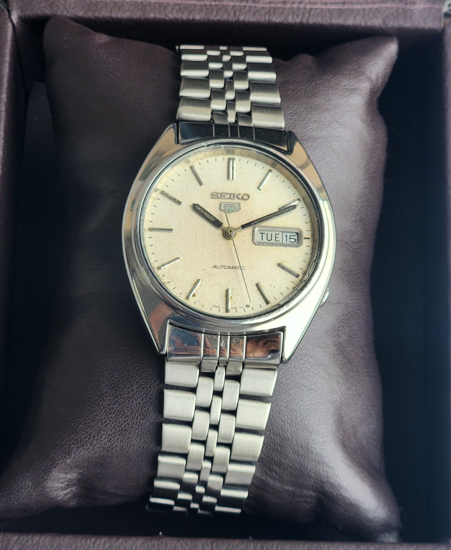Vintage 1985 Original Seiko 5 Automatic 6309-8840 White Face 17 Jewels Day-Date Japanese Men's Wrist Watch EG120