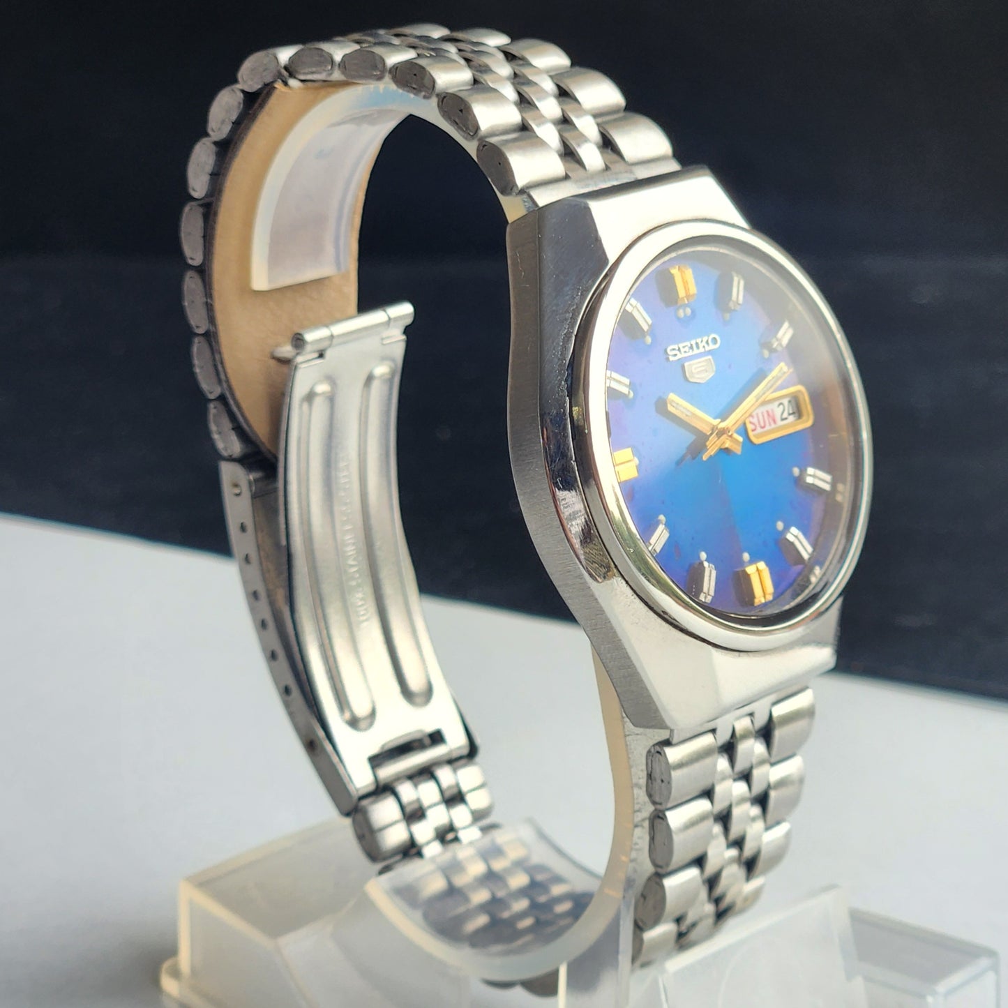 Vintage 1977 Original Seiko 5 Automatic 6319-8050 Blue Face 21 Jewels Day-Date Japanese Men's Wrist Watch EG121