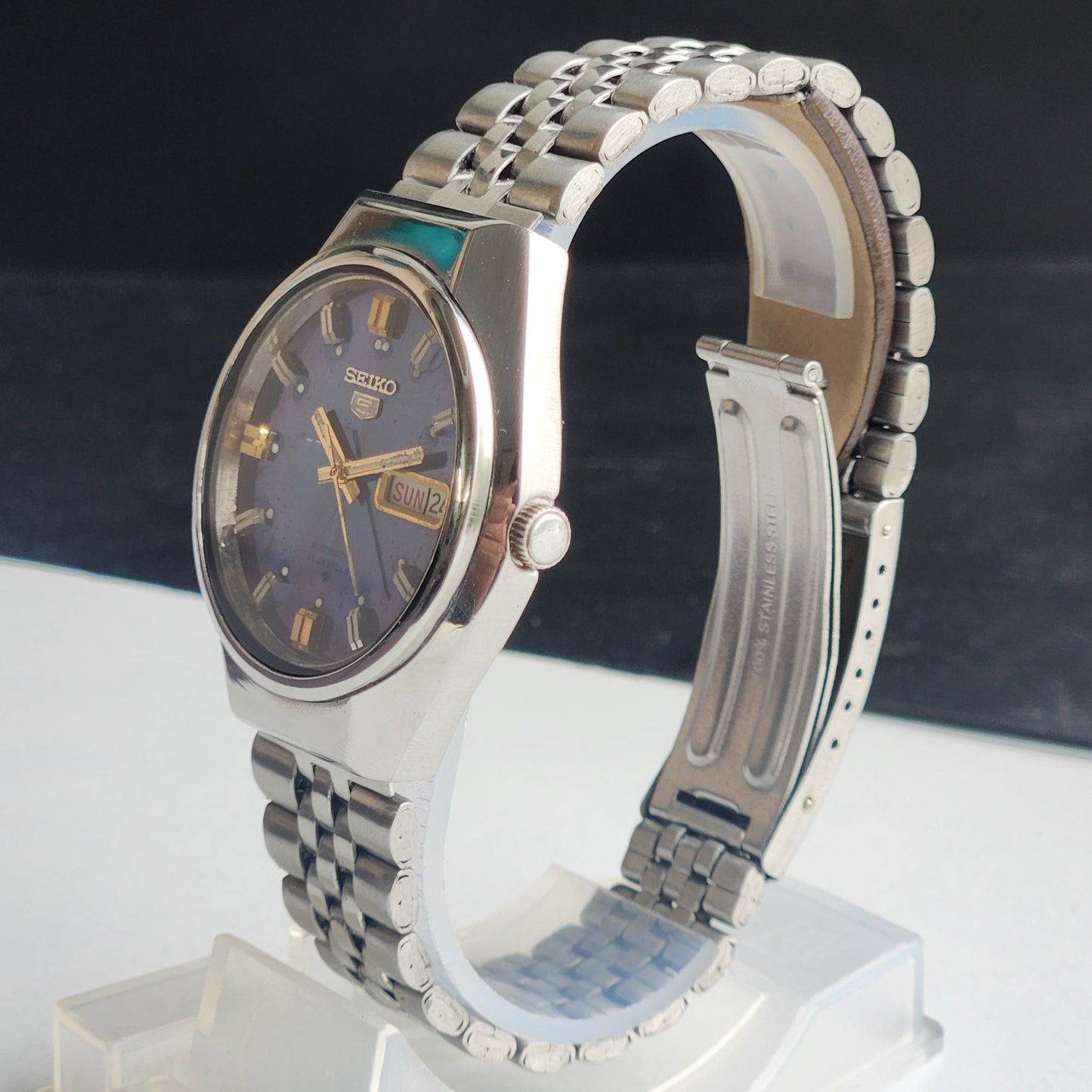 Vintage 1977 Original Seiko 5 Automatic 6319-8050 Blue Face 21 Jewels Day-Date Japanese Men's Wrist Watch EG121