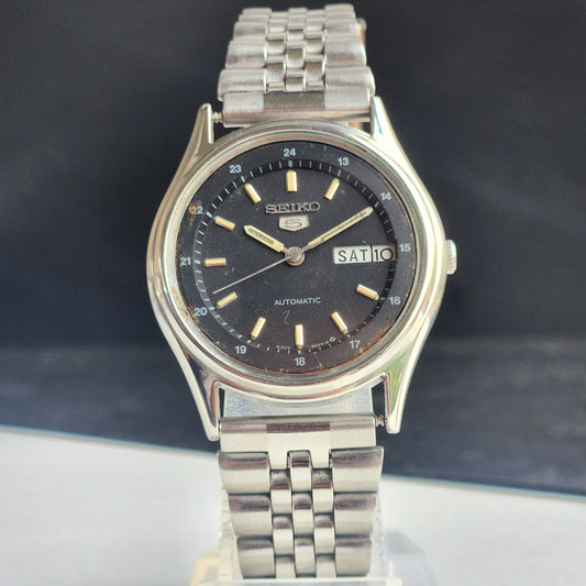 Vintage 1983 Original Seiko 5 Automatic 6309-8920  Black Face 17 Jewels Day-Date Japanese Men's Wrist Watch EG123