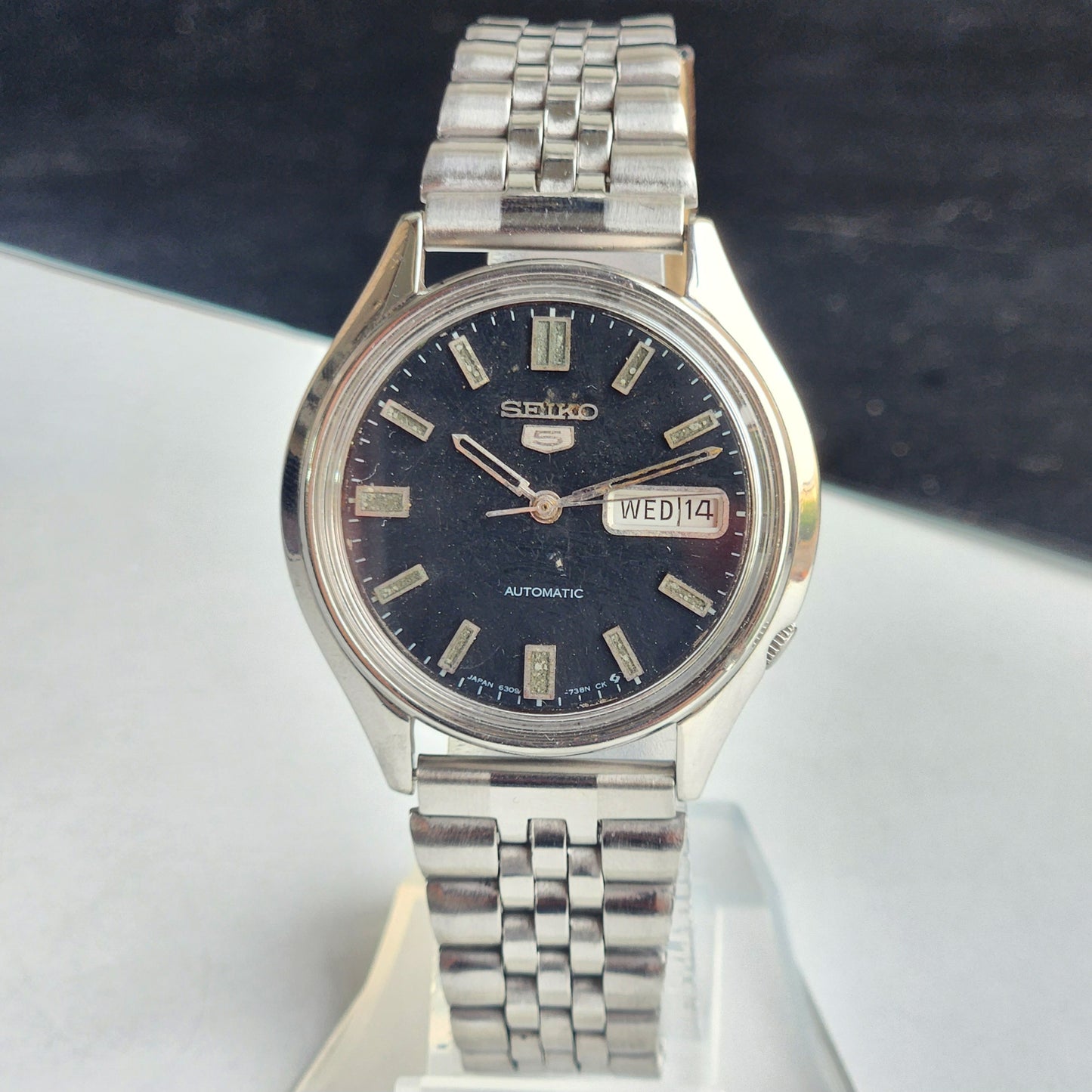 Vintage 1981 Original Seiko 5 Automatic 6309-8230 Black Face 17 Jewels Day-Date Japanese Men's Wrist Watch EG124