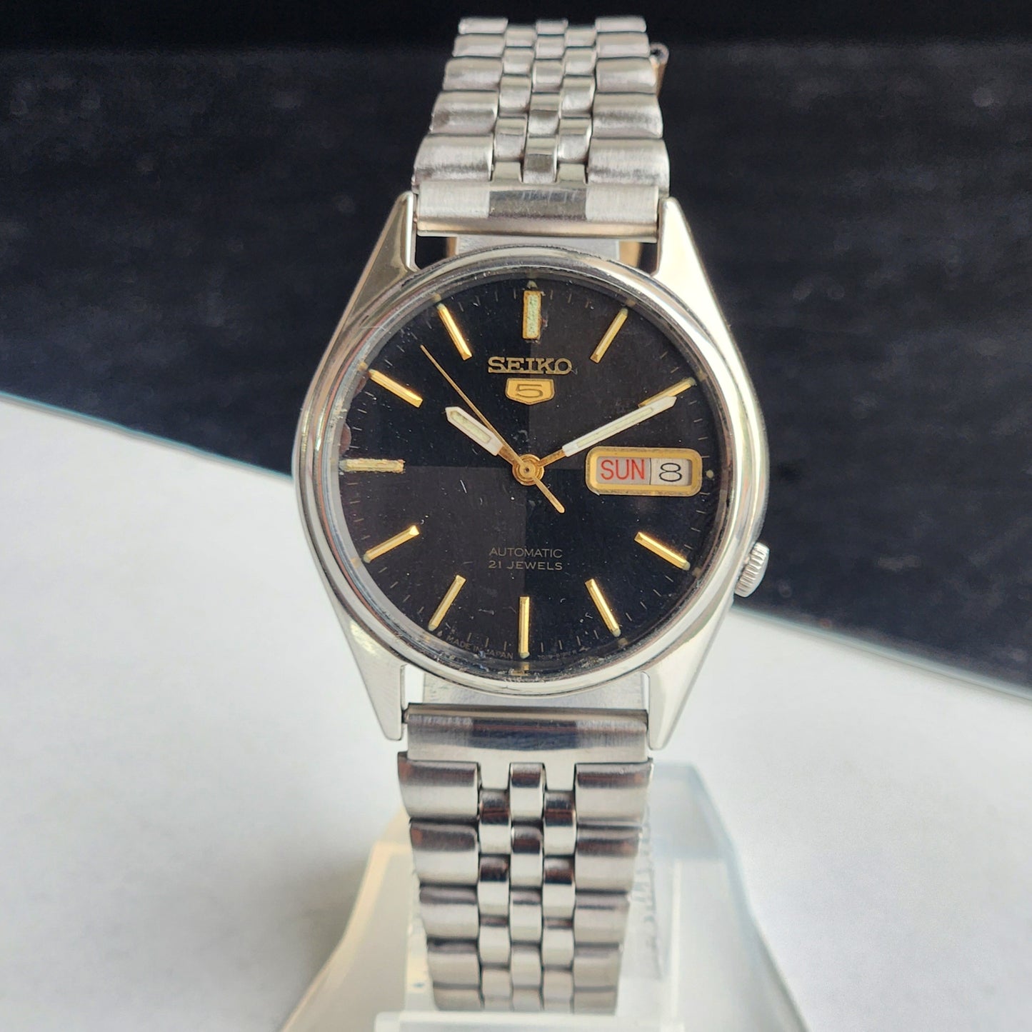 Vintage 1980 Original Seiko 5 Automatic 7009-3061 Black Face 17 Jewels Day-Date Japanese Men's Wrist Watch EG125