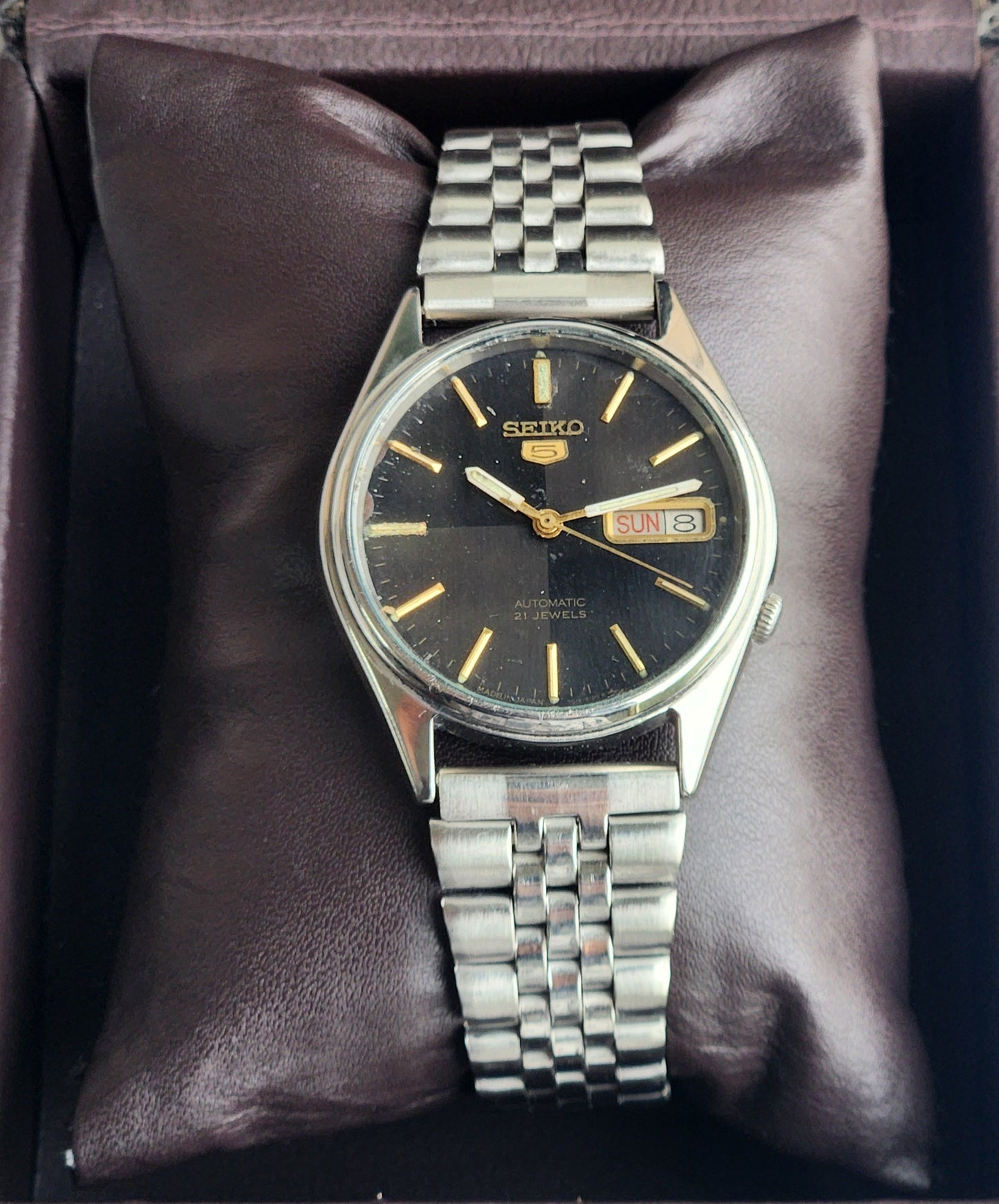 Vintage 1980 Original Seiko 5 Automatic 7009-3061 Black Face 17 Jewels Day-Date Japanese Men's Wrist Watch EG125