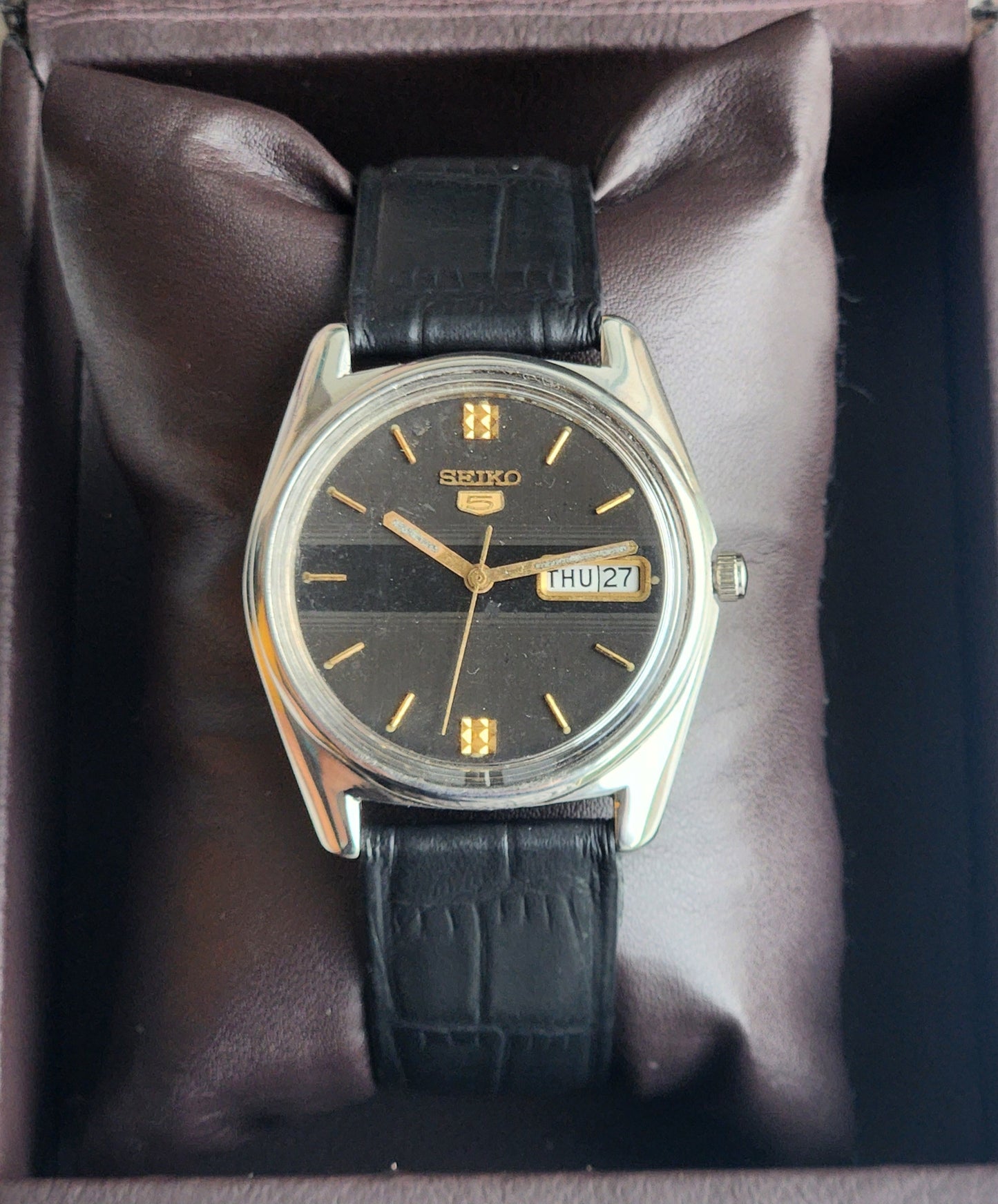 Vintage 1982 Original Seiko 5 Automatic 6309-5680 Black Face 17 Jewels Day-Date Japanese Men's Wrist Watch EG126