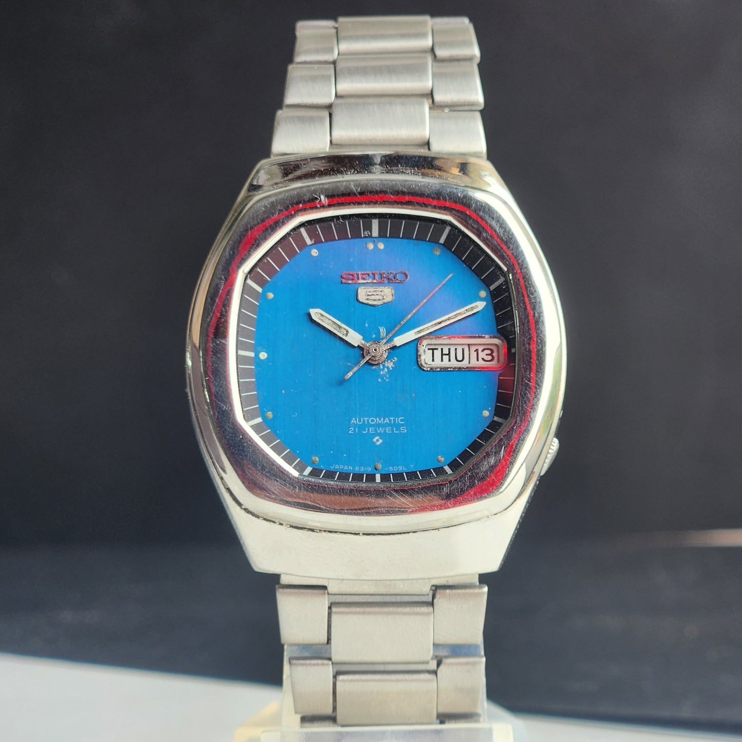 Vintage 1979 Original Seiko 5 Automatic 6319-5070 Blue Face 21 Jewels Day-Date Japanese Men's Wrist Watch EG129