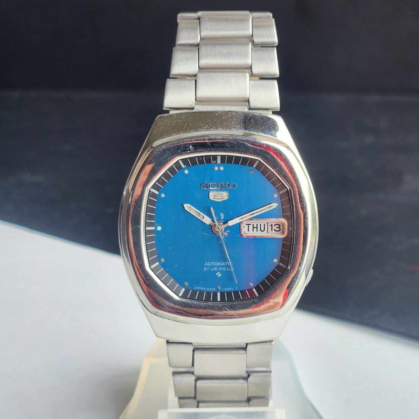 Vintage 1979 Original Seiko 5 Automatic 6319-5070 Blue Face 21 Jewels Day-Date Japanese Men's Wrist Watch EG129