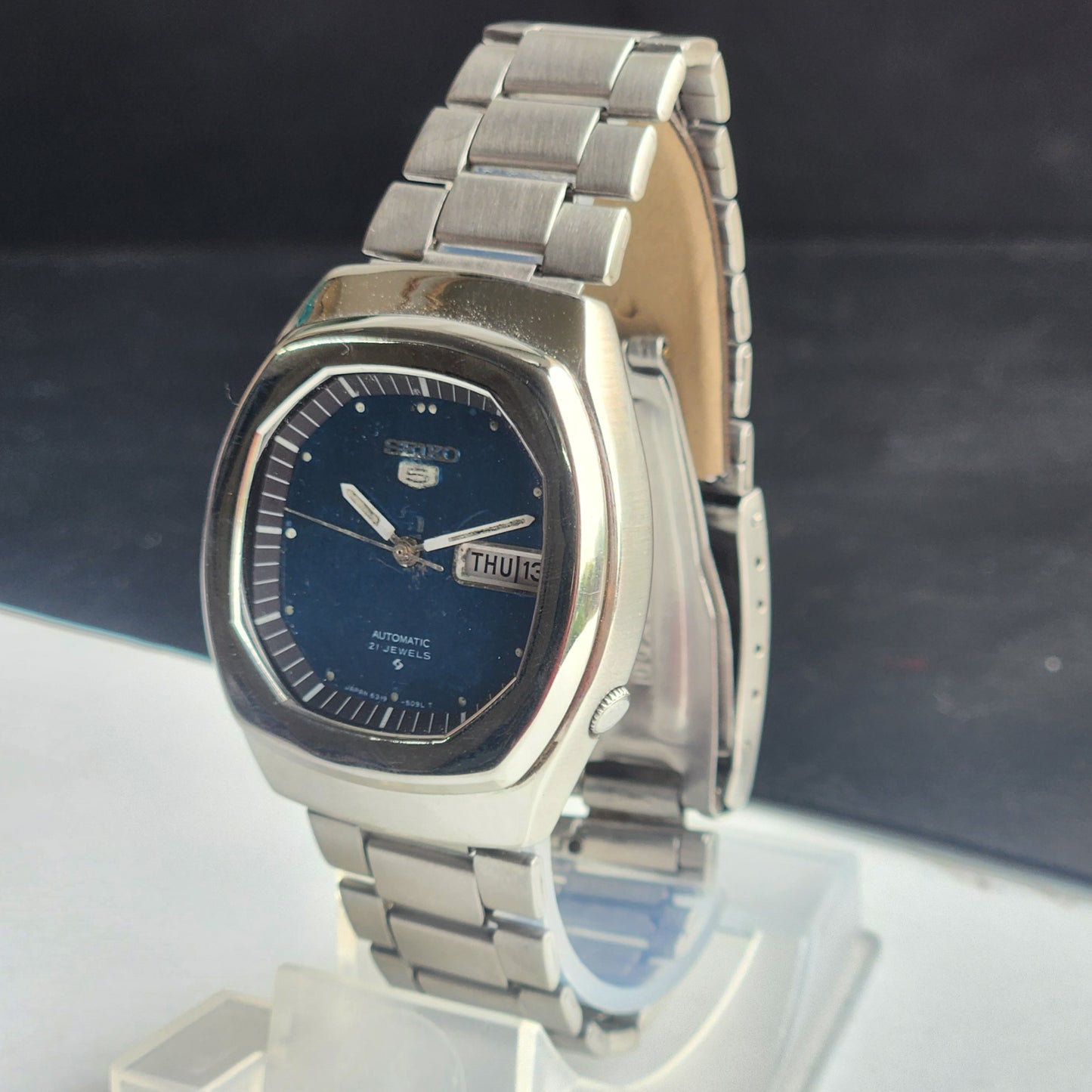 Vintage 1979 Original Seiko 5 Automatic 6319-5070 Blue Face 21 Jewels Day-Date Japanese Men's Wrist Watch EG129