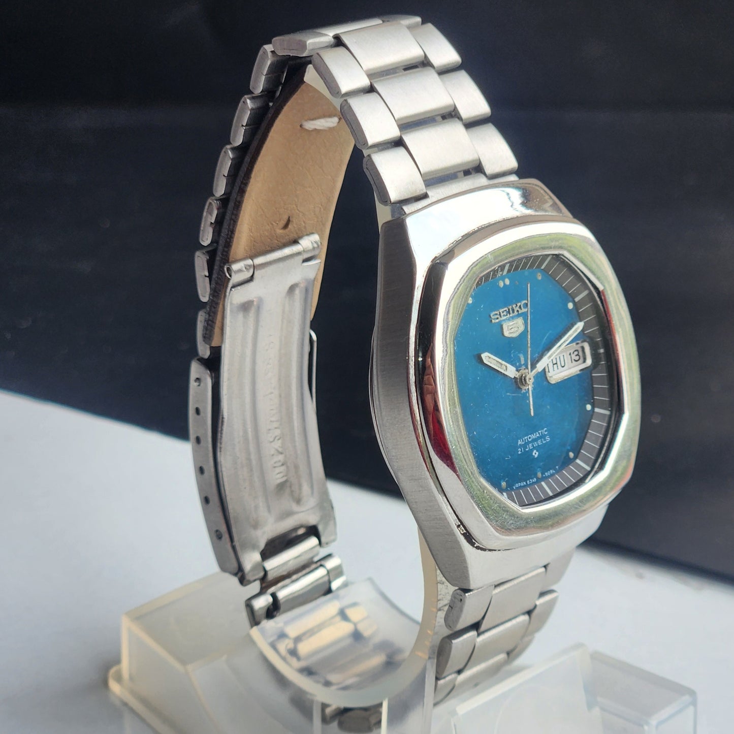 Vintage 1979 Original Seiko 5 Automatic 6319-5070 Blue Face 21 Jewels Day-Date Japanese Men's Wrist Watch EG129