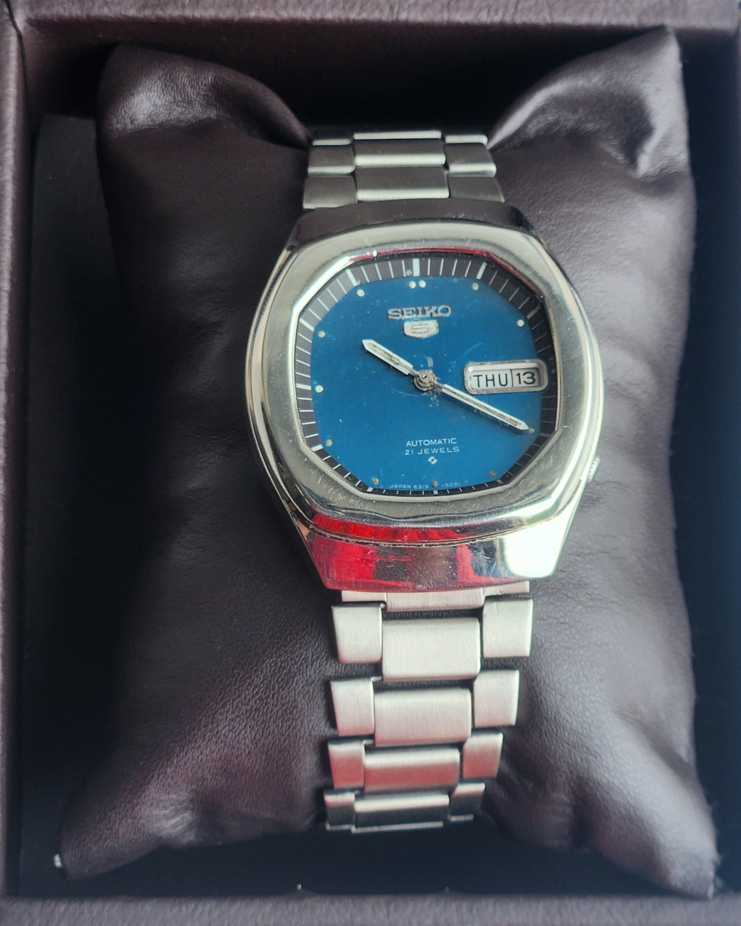 Vintage 1979 Original Seiko 5 Automatic 6319-5070 Blue Face 21 Jewels Day-Date Japanese Men's Wrist Watch EG129