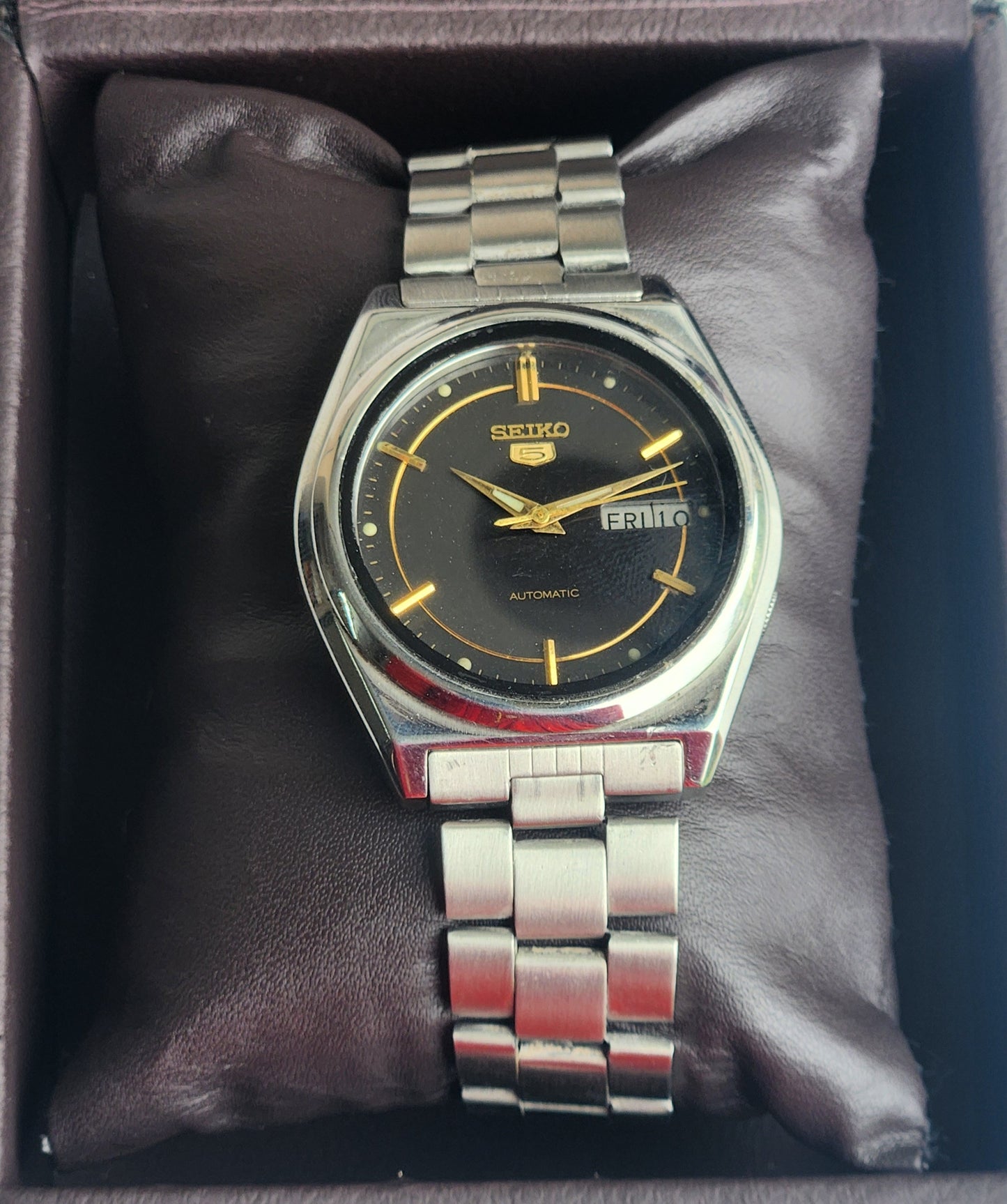 Vintage 1982 Original Seiko 5 Automatic 7009-3170 Black Face 17 Jewels Day-Date Japanese Men's Wrist Watch EG134