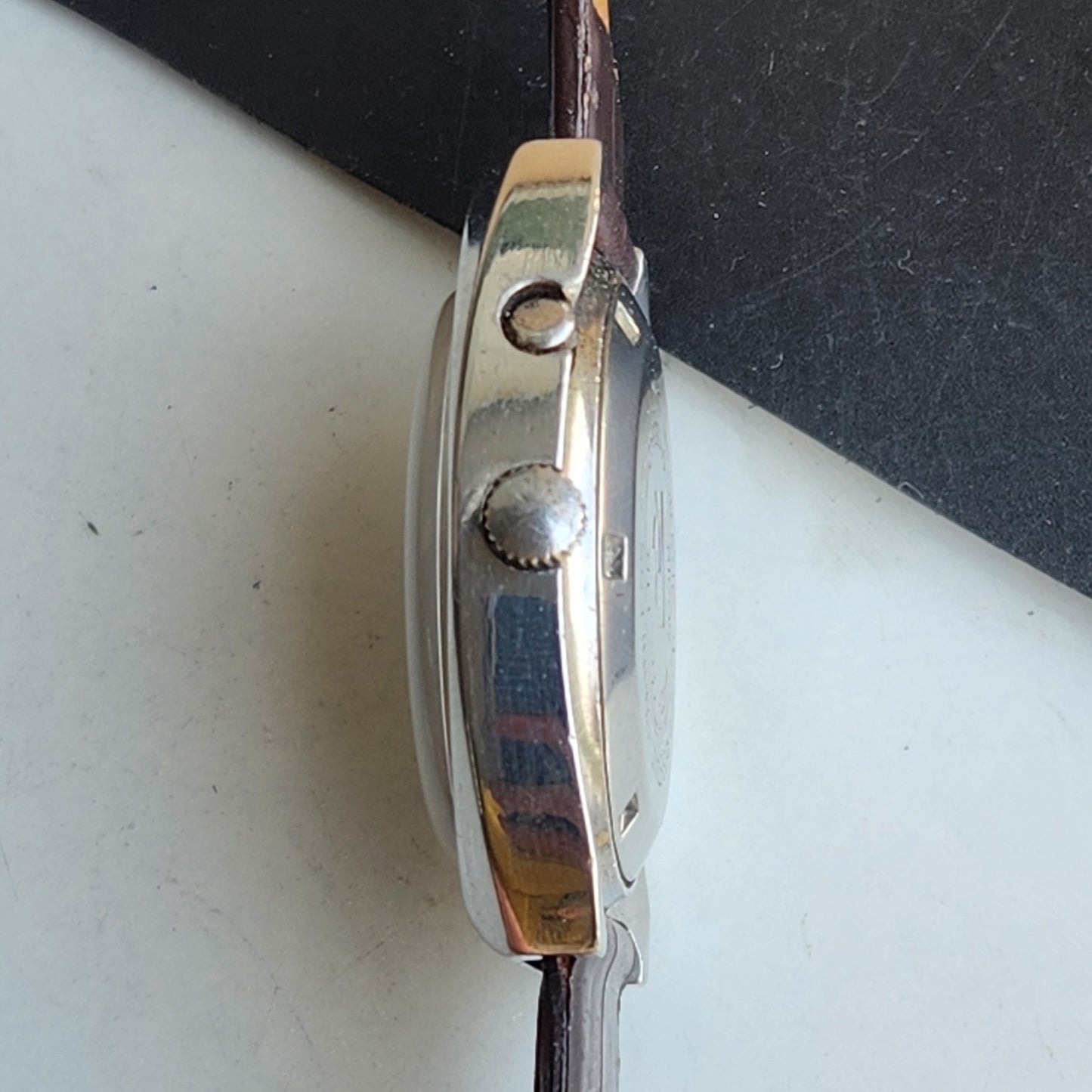 Vintage Original Ricoh R31 Blue Face Automatic 21 Jewels Brown Croco Leather Strap Men's Wrist Watch G59