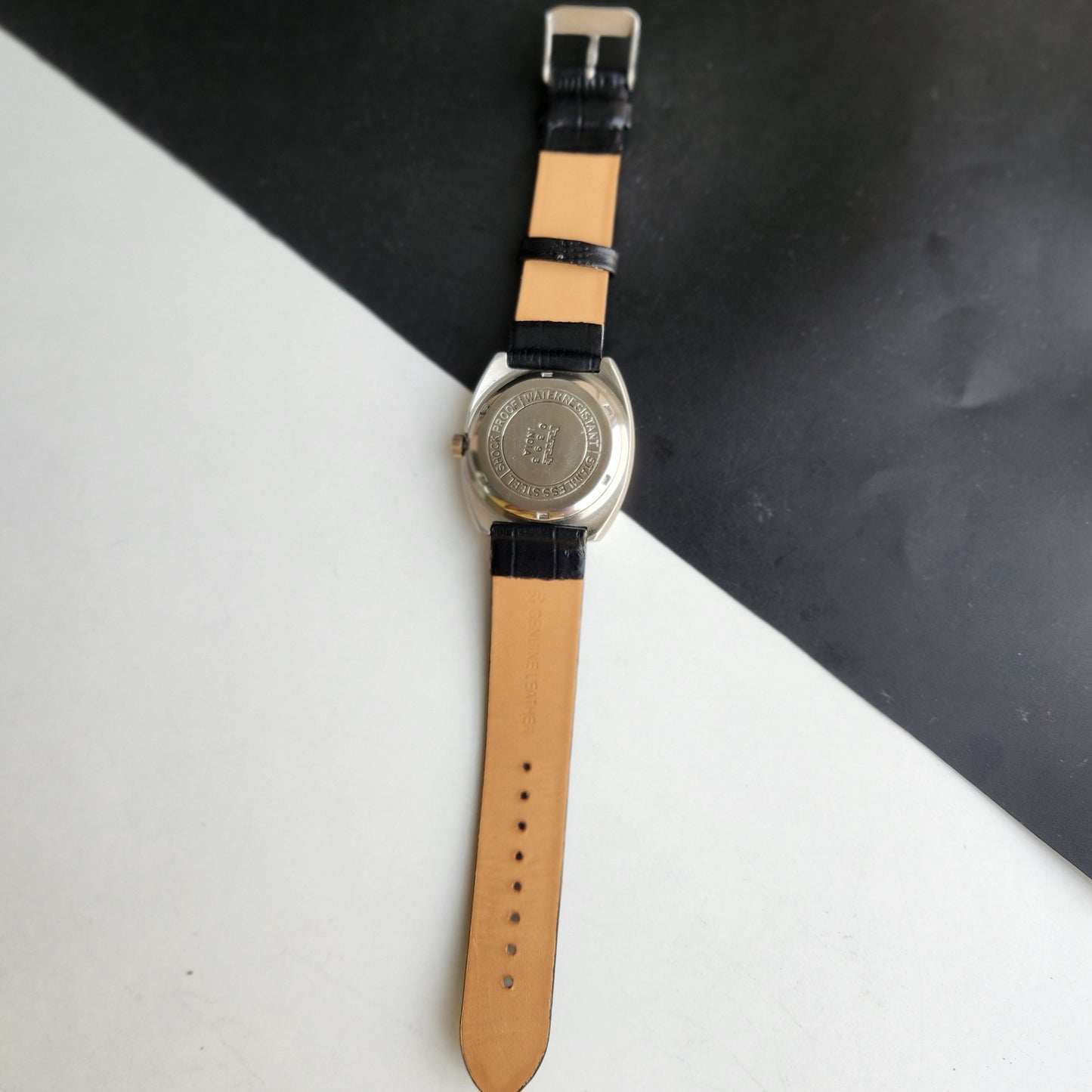 Vintage Original HMT Chirag Hand Winding 17 Jewels Green Face Black Leather Strap Men's Wrist Watch F99