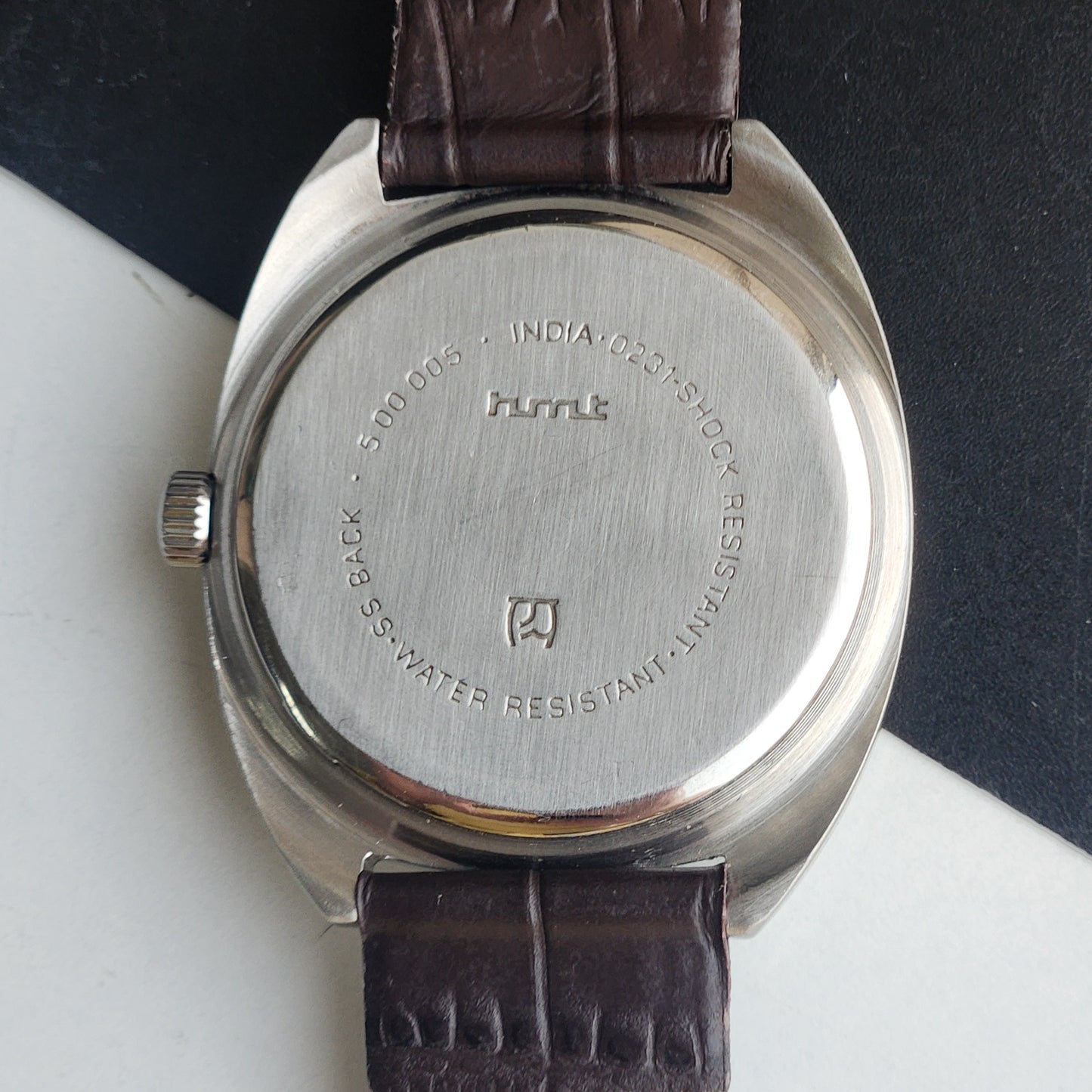 Vintage Original HMT Kohinoor Hand Winding 17 Jewels White Face Brown Leather Strap Men's Wrist Watch G06