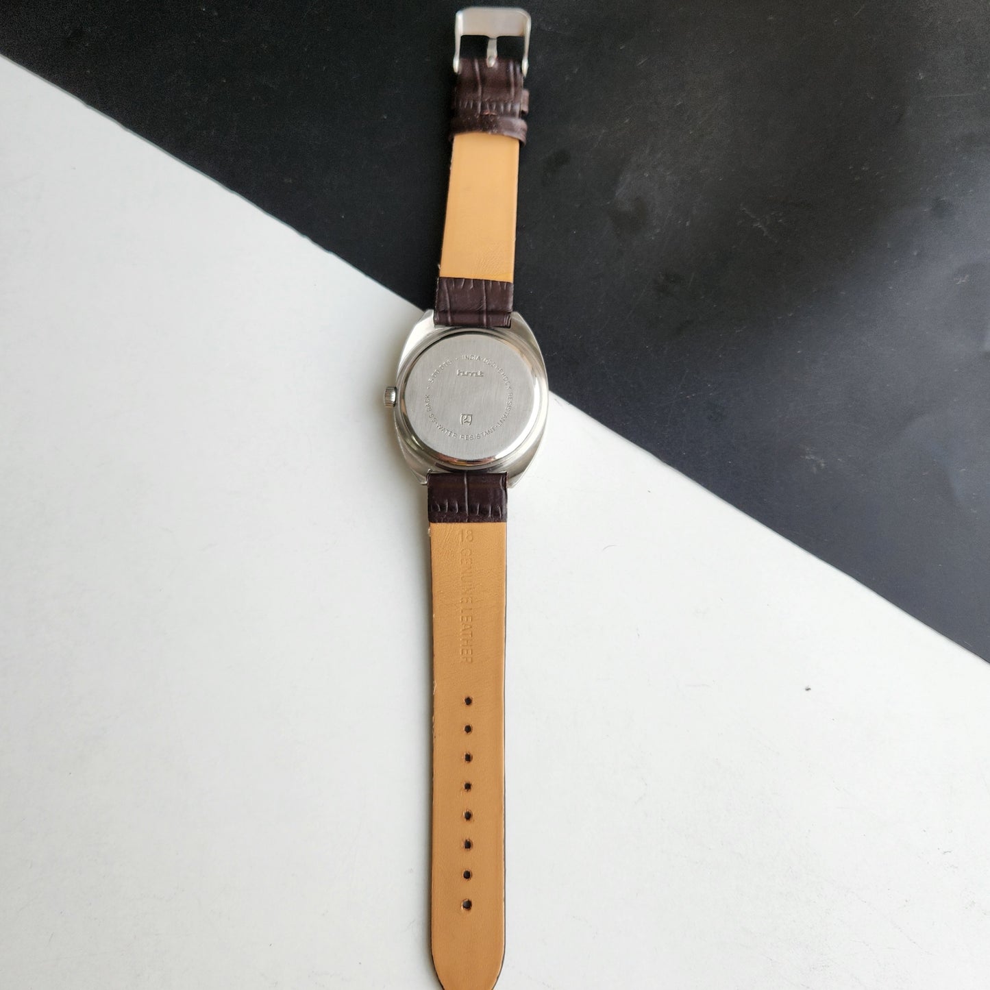 Vintage Original HMT Kohinoor Hand Winding 17 Jewels White Face Brown Leather Strap Men's Wrist Watch G06