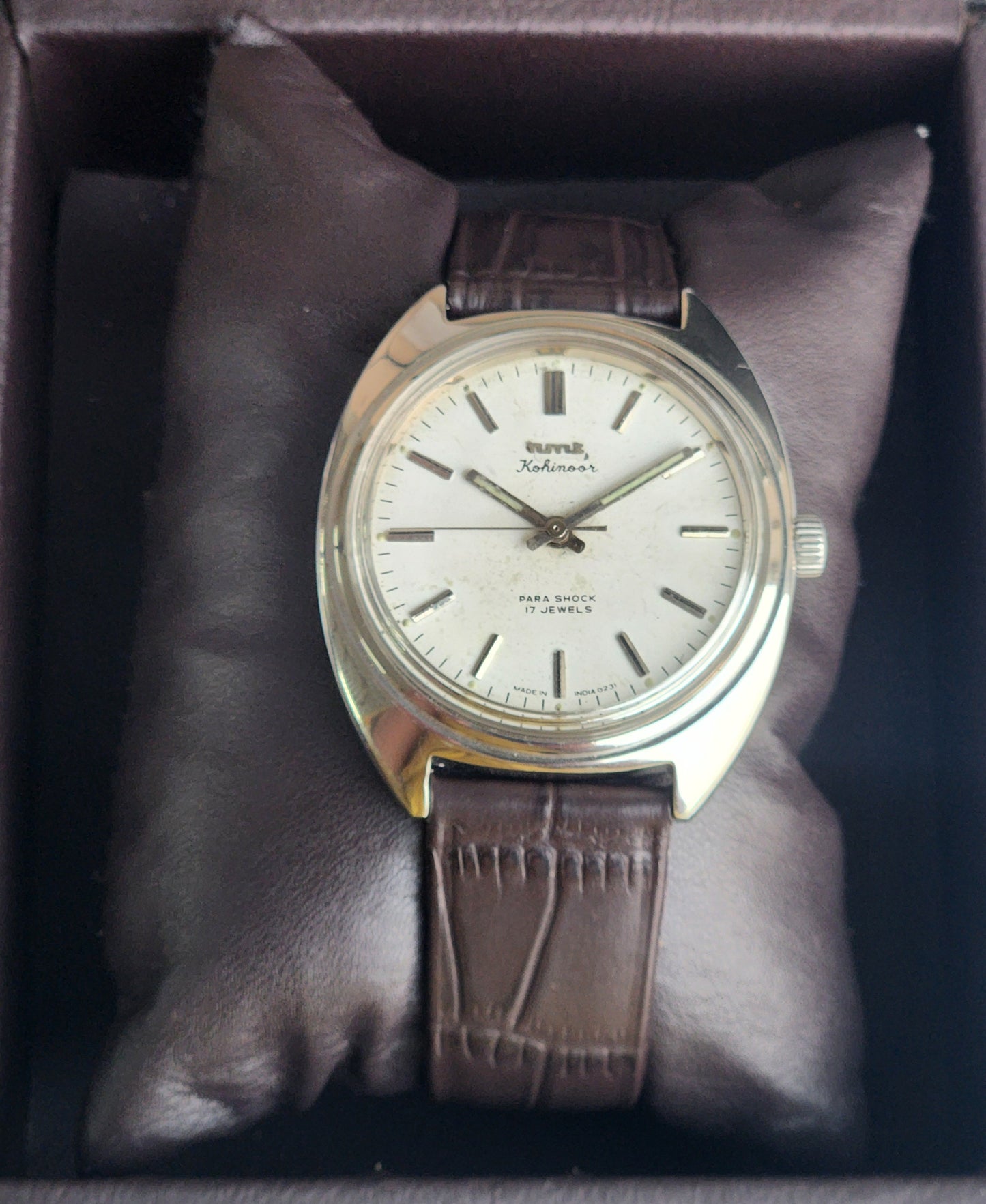 Vintage Original HMT Kohinoor Hand Winding 17 Jewels White Face Brown Leather Strap Men's Wrist Watch G06