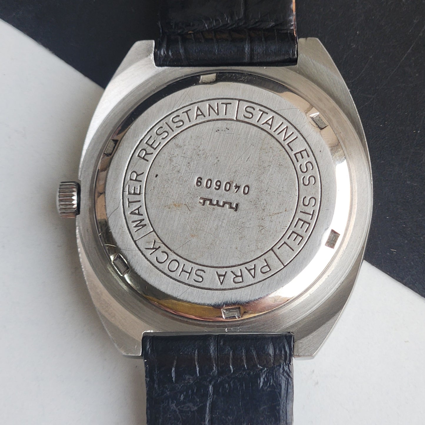 Vintage Original HMT Kohinoor Hand Winding 17 Jewels White Face Black Leather Strap Men's Wrist Watch G01