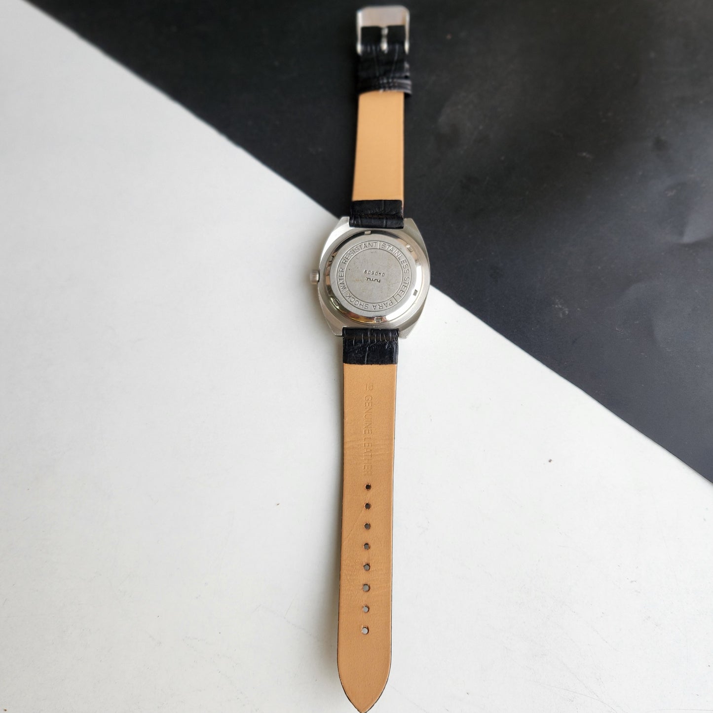 Vintage Original HMT Kohinoor Hand Winding 17 Jewels White Face Black Leather Strap Men's Wrist Watch G01