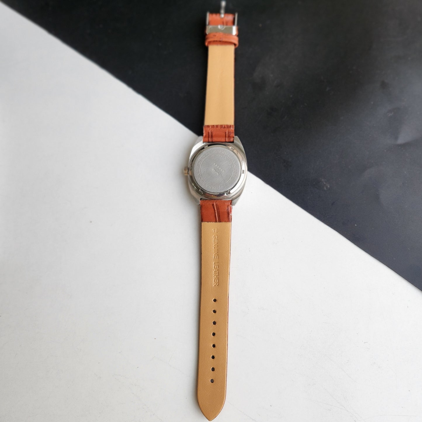Vintage Original HMT Vijay Hand Winding 17 Jewels Golden Face Brown Leather Strap Men's Wrist Watch F98