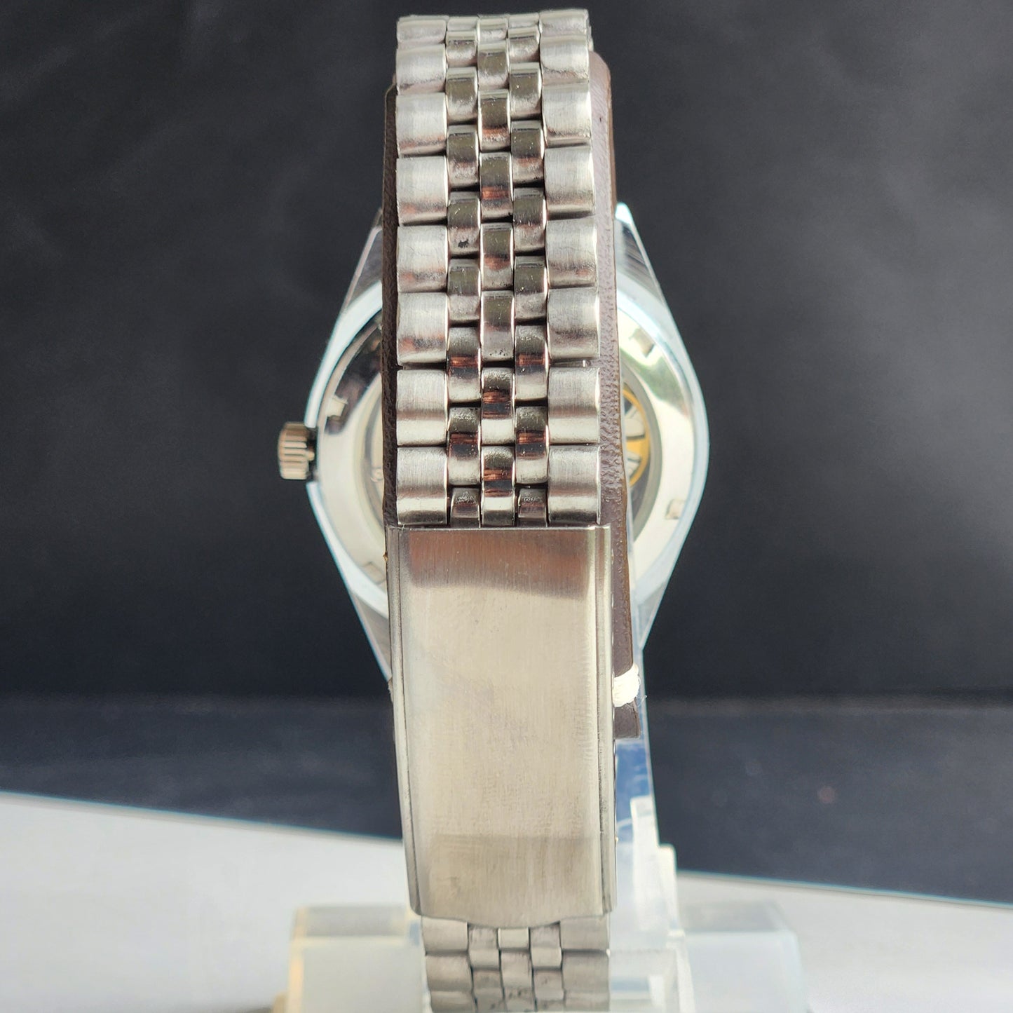 Vintage HMT Kohinoor Hand Winding 17 Jewels Brown Face Fluted Bezel Jubilee Bracelet Men's Wrist Watch G13