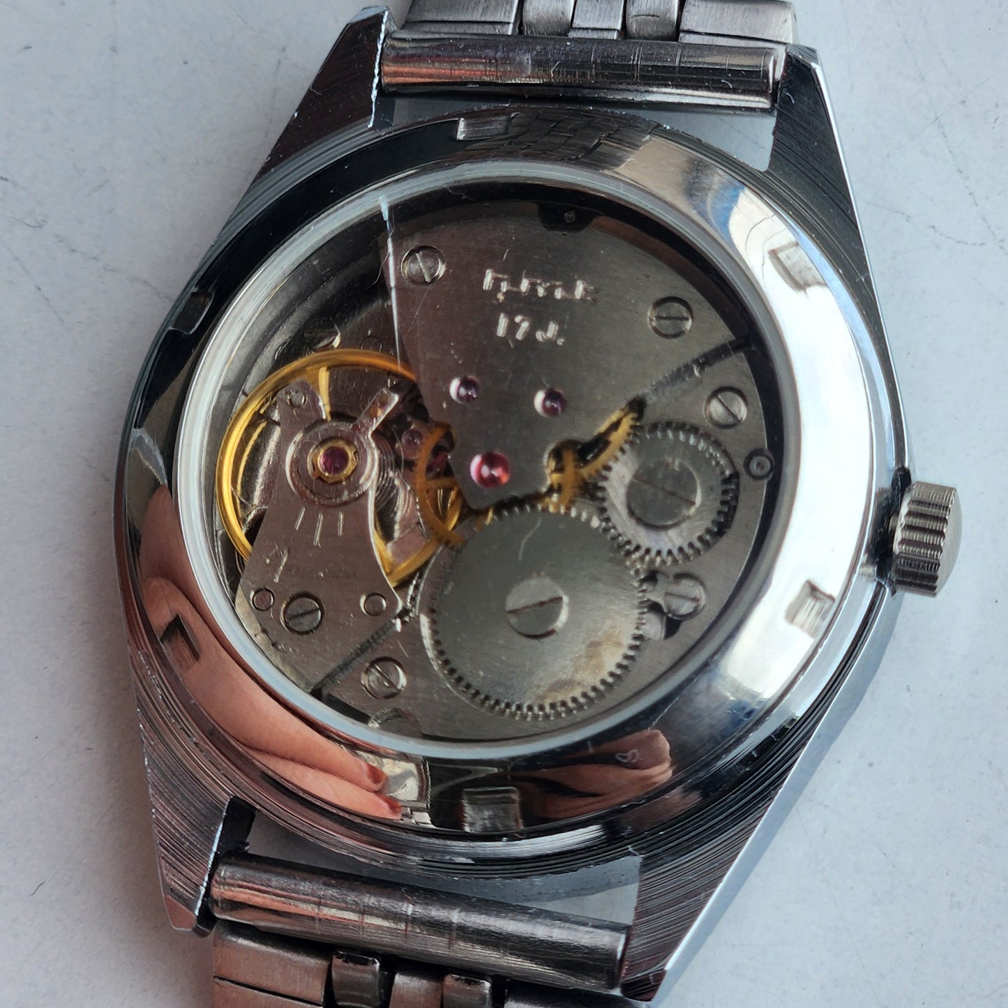 Vintage HMT Kohinoor Hand Winding 17 Jewels Brown Face Fluted Bezel Jubilee Bracelet Men's Wrist Watch G13