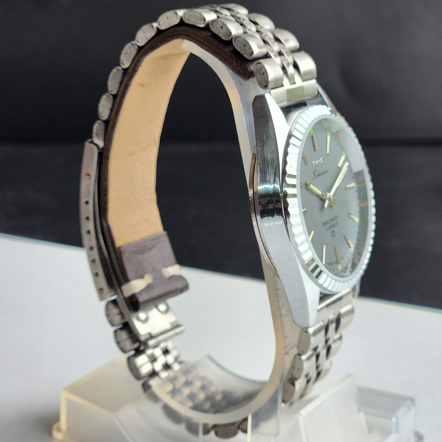 Vintage HMT Kohinoor Hand Winding 17 Jewels Grey Face Fluted Bezel Jubilee Bracelet Men's Wrist Watch G19