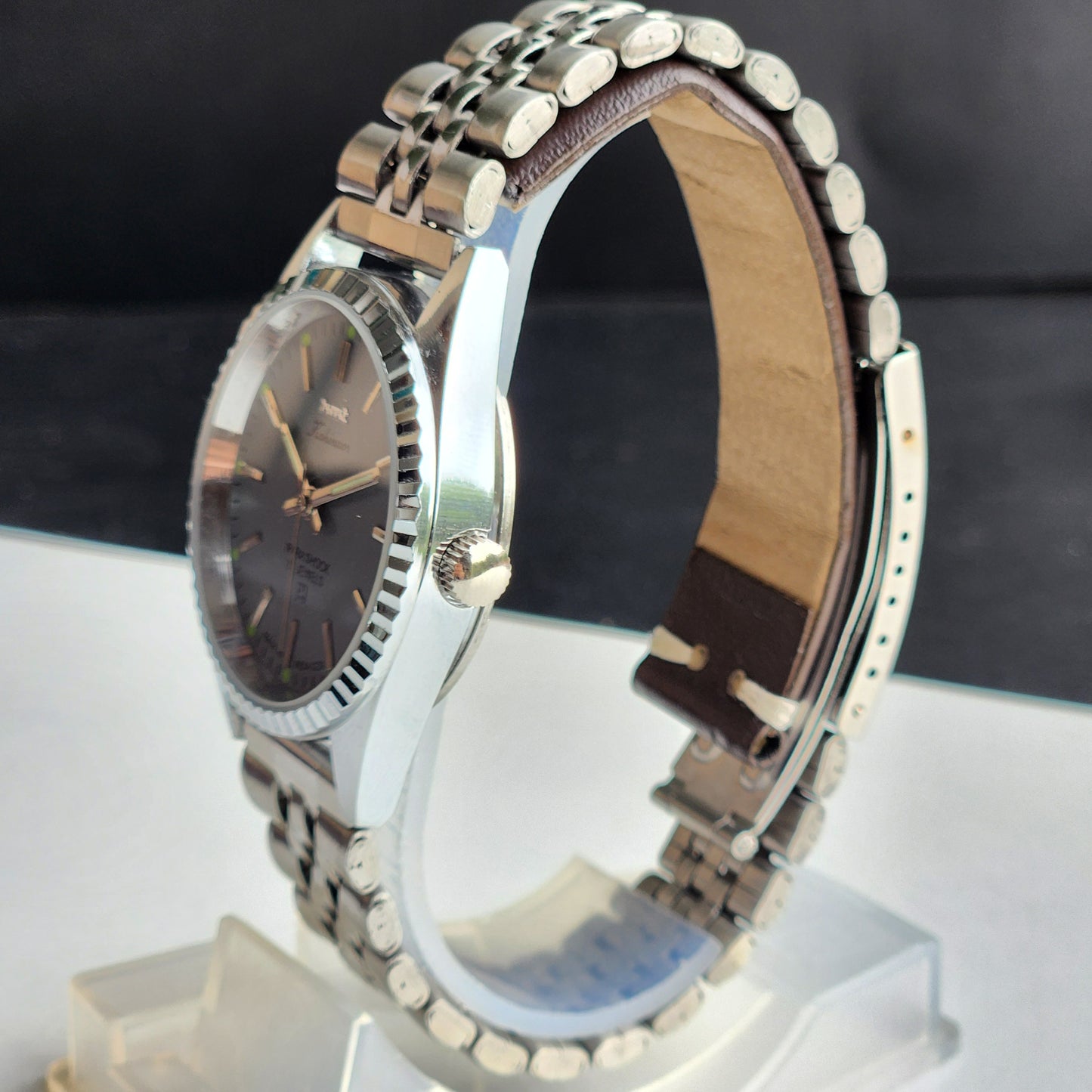 Vintage HMT Kohinoor Hand Winding 17 Jewels Grey Face Fluted Bezel Jubilee Bracelet Men's Wrist Watch G19