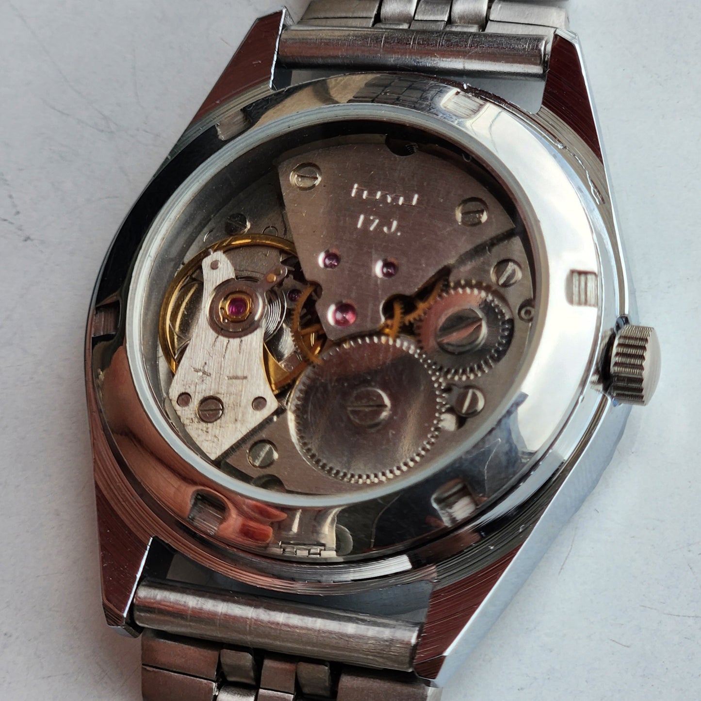 Vintage HMT Kohinoor Hand Winding 17 Jewels Grey Face Fluted Bezel Jubilee Bracelet Men's Wrist Watch G19