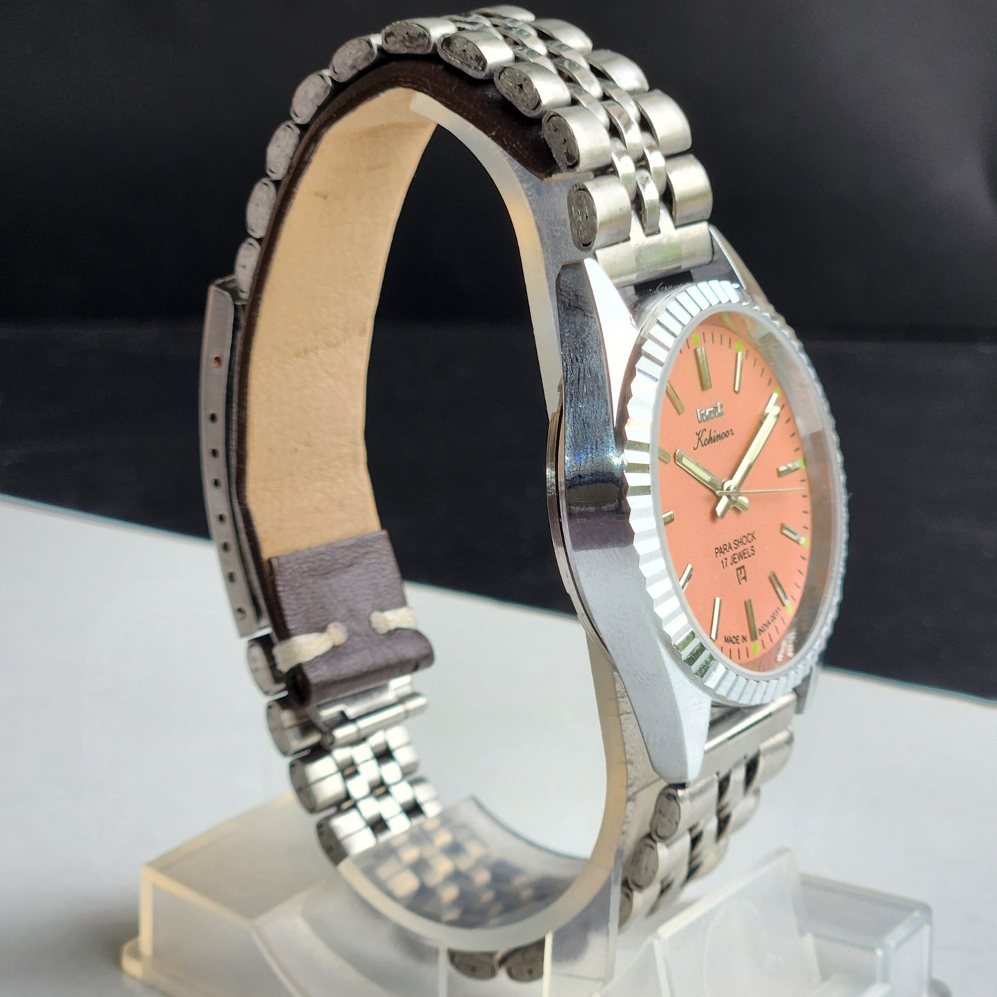 Vintage MOD HMT Kohinoor Hand Winding 17 Jewels Grey Face Fluted Bezel Jubilee Bracelet Men's Wrist Watch G20