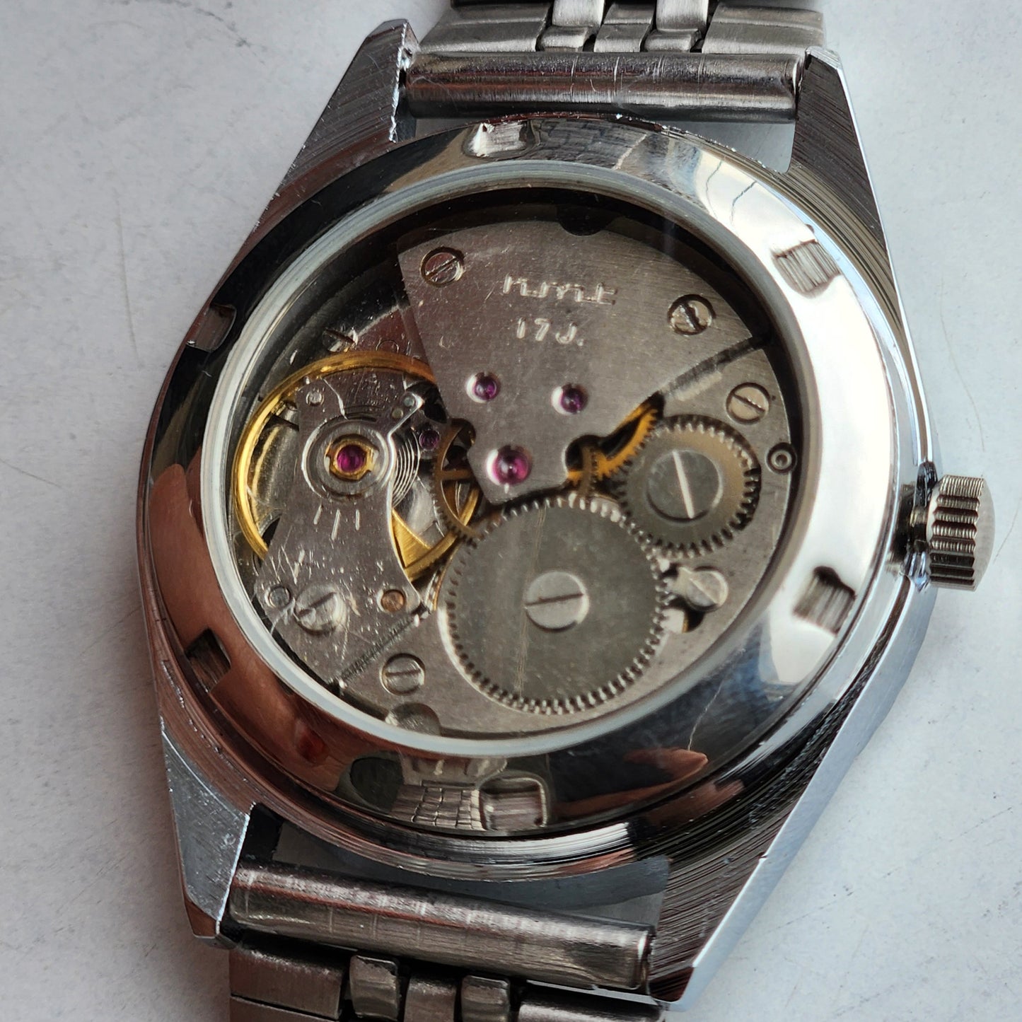 Vintage MOD HMT Kohinoor Hand Winding 17 Jewels Grey Face Fluted Bezel Jubilee Bracelet Men's Wrist Watch G20