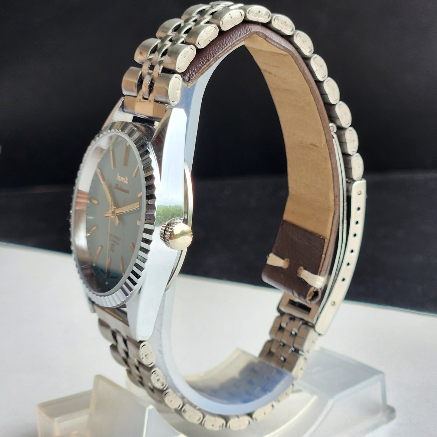 Vintage HMT Kohinoor Hand Winding 17 Jewels Tiffany Blue Face Fluted Bezel Jubilee Bracelet Men's Wrist Watch G60