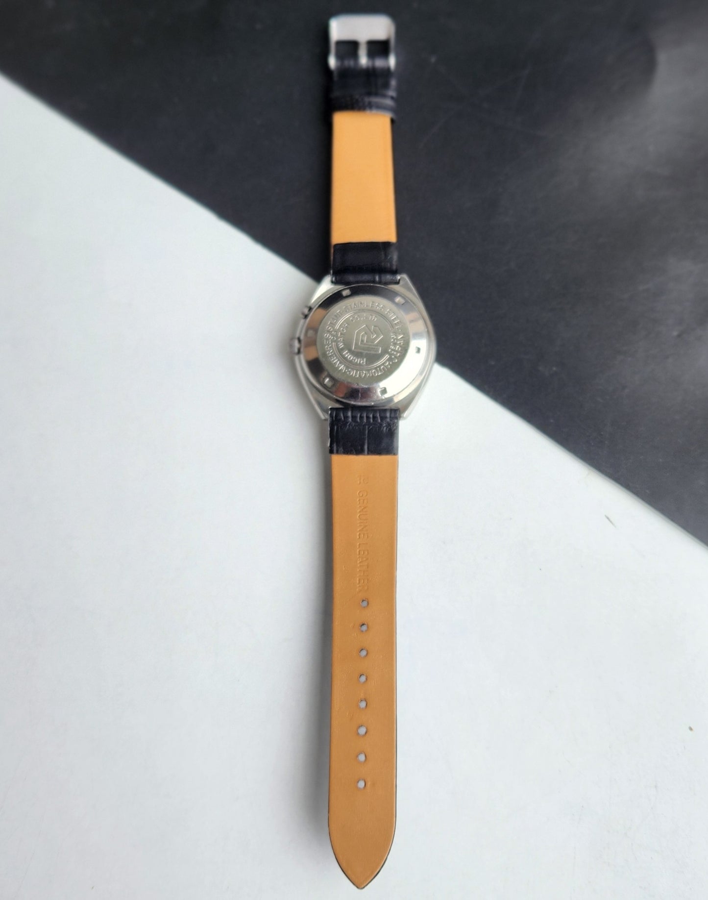 Vintage Original Ricoh R31 Brown Face Automatic 21 Jewels Black Croco Leather Strap Men's Wrist Watch G22