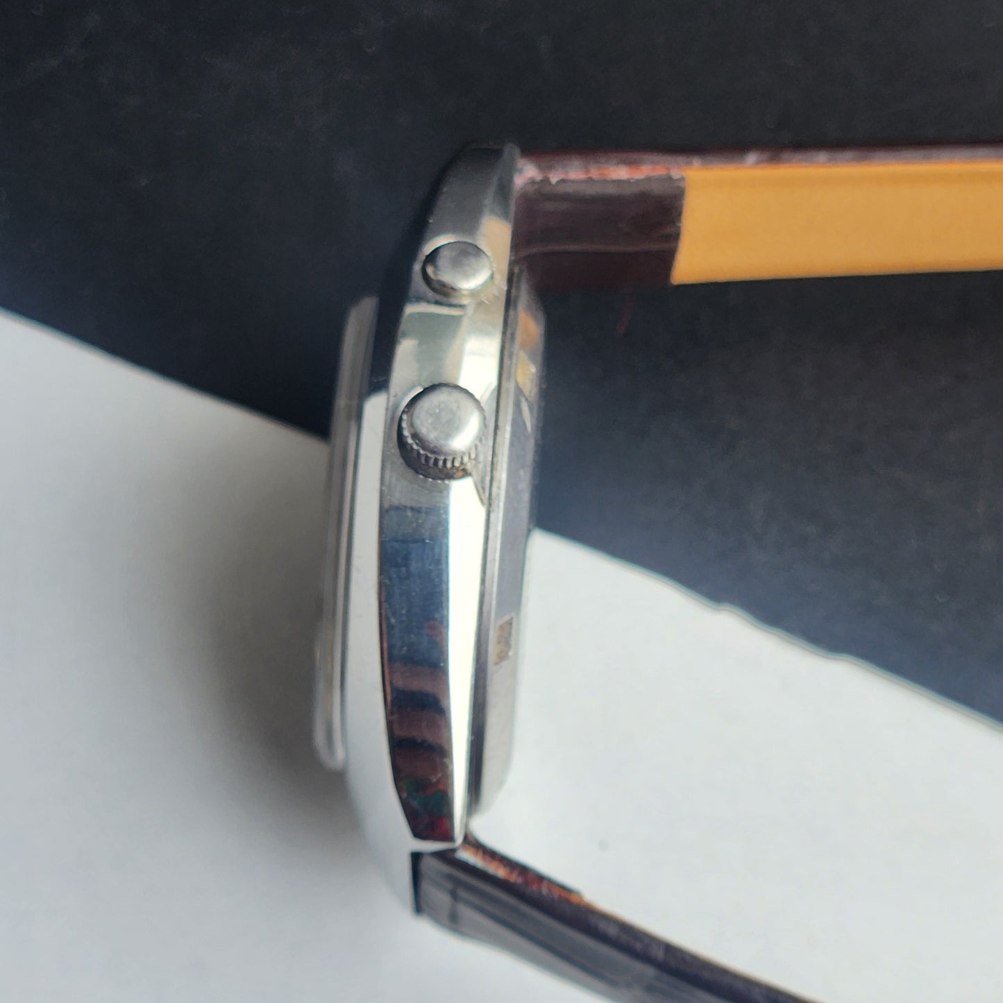 Vintage Original Ricoh R31 Silver Face Automatic 21 Jewels Brown Croco Leather Strap Men's Wrist Watch G23