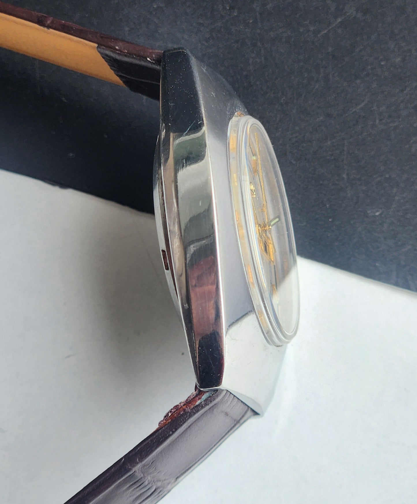 Vintage Original Ricoh R31 Silver Face Automatic 21 Jewels Brown Croco Leather Strap Men's Wrist Watch G23