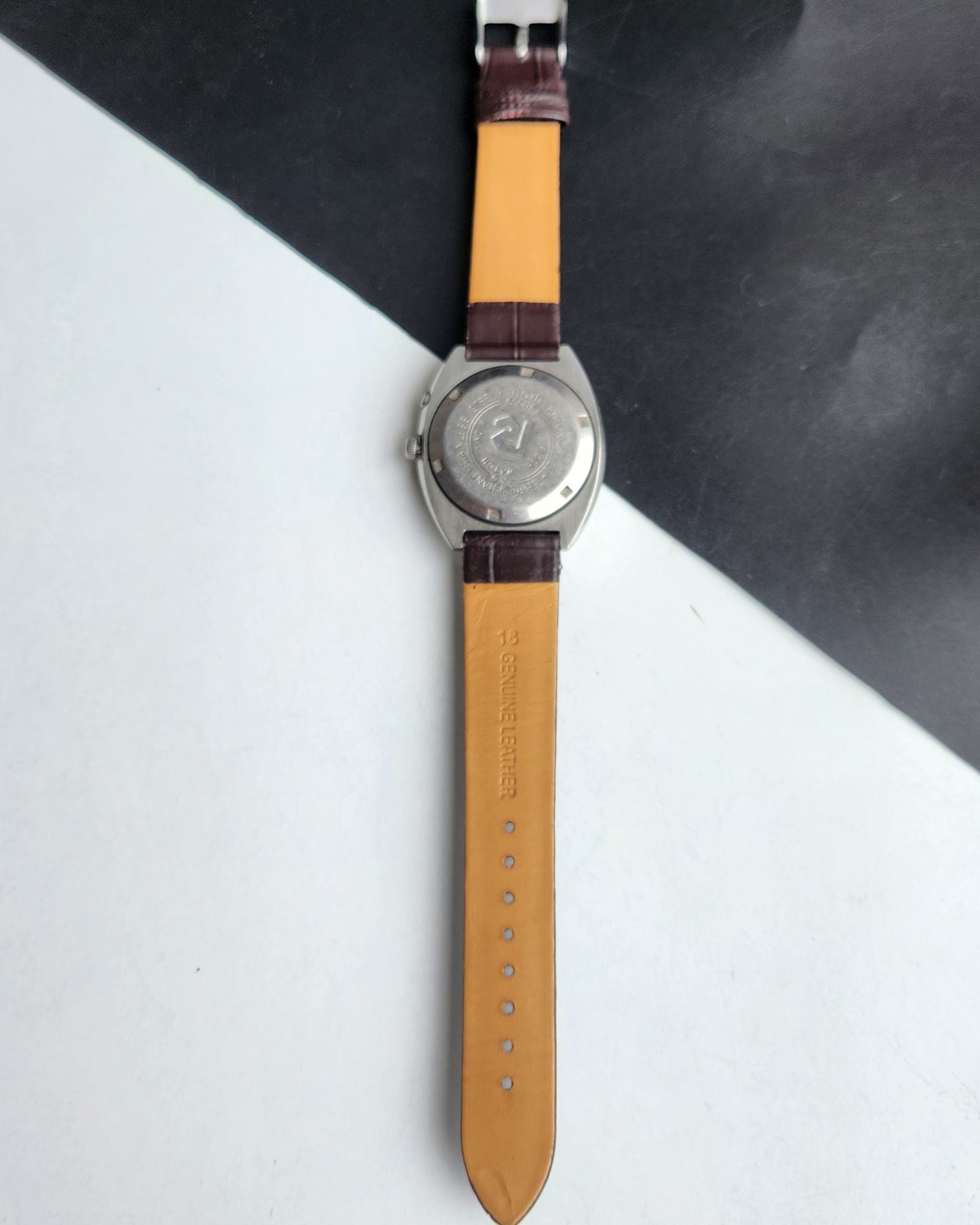 Vintage Original Ricoh R31 Silver Face Automatic 21 Jewels Brown Croco Leather Strap Men's Wrist Watch G23